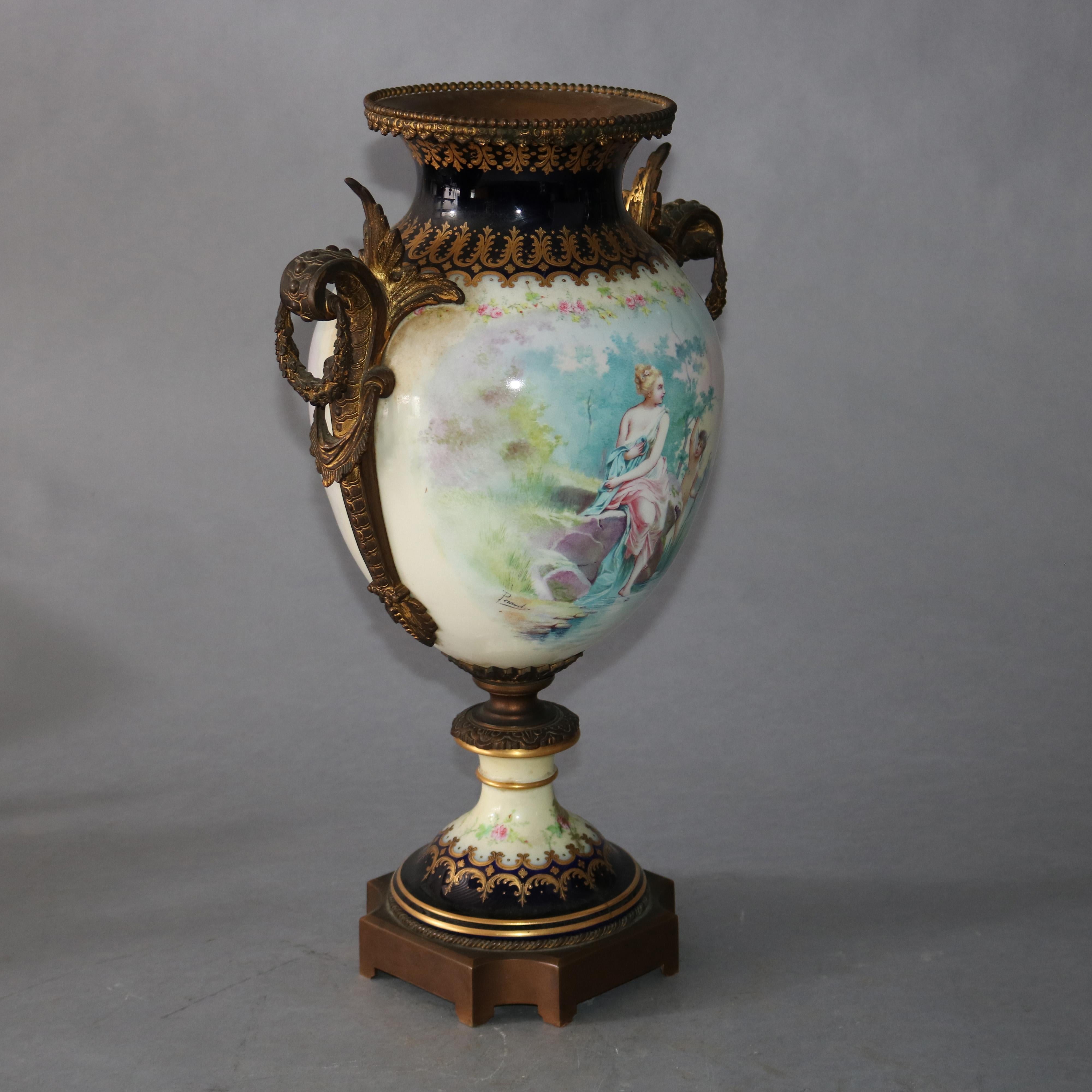 Large Antique French Atttr Sevres Hand Painted Porcelain & Ormolu Urn 19th C 4