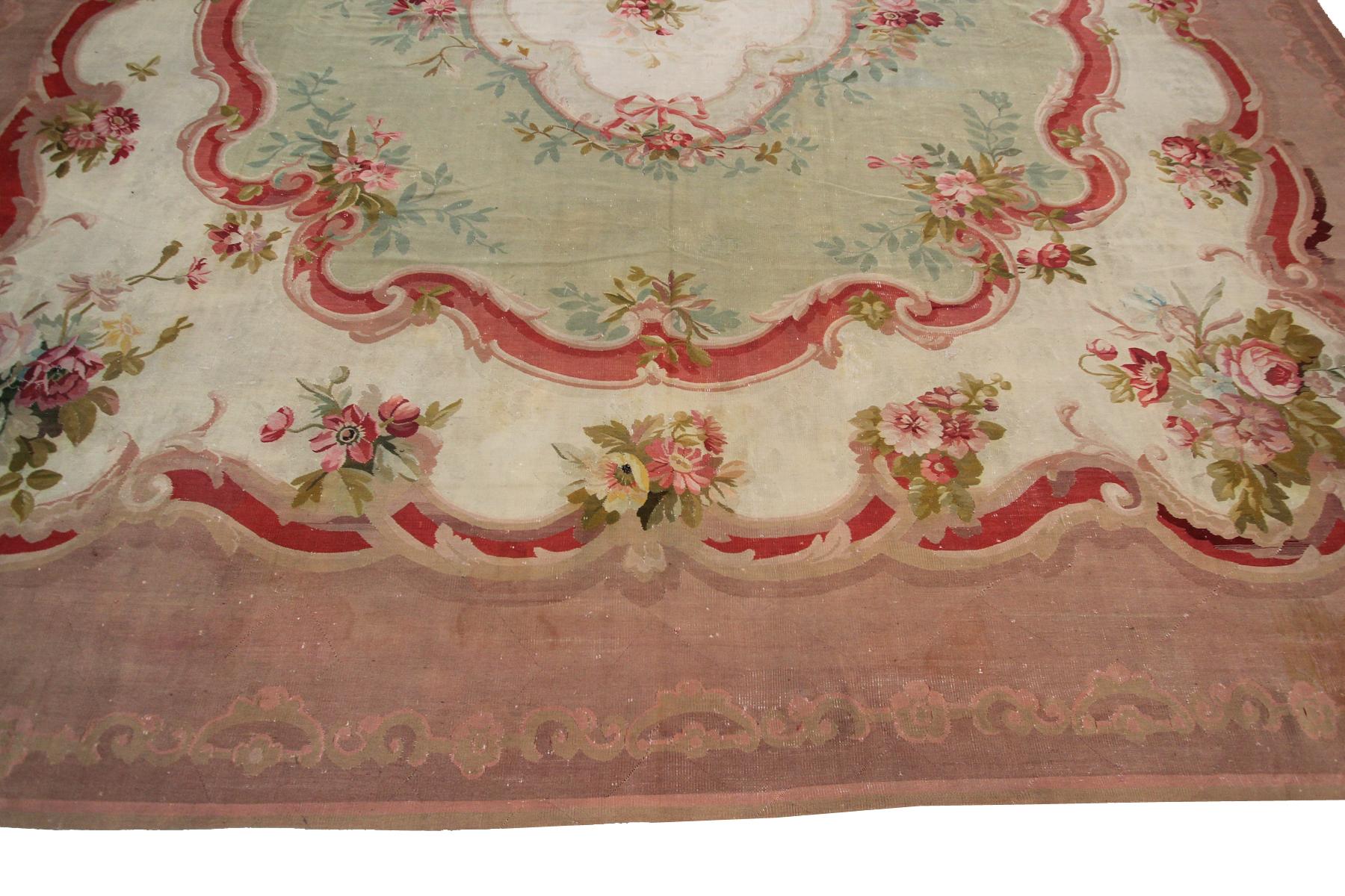 Hand-Woven Large Antique French Aubusson Rug Handwoven Aubusson Napoleon III 1870
