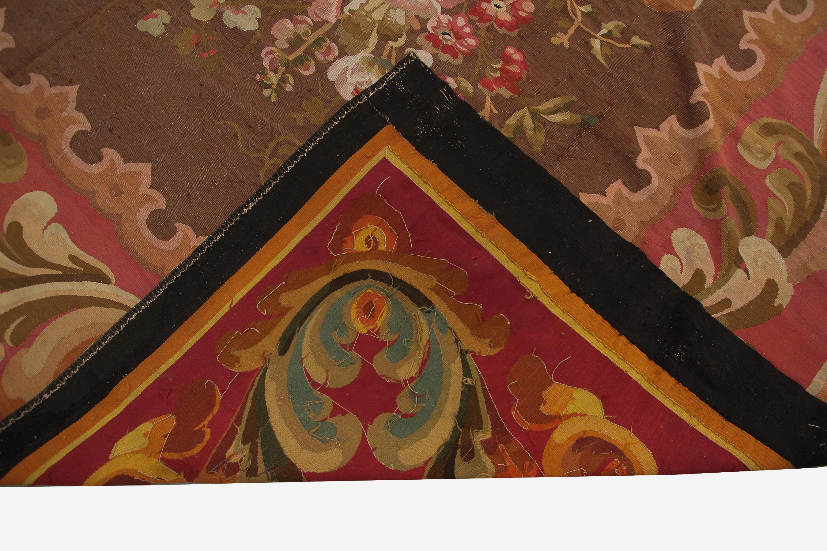 Grand tapis français ancien d'Aubusson tissé à la main, pré-1900, 10x12, brun, France en vente 5