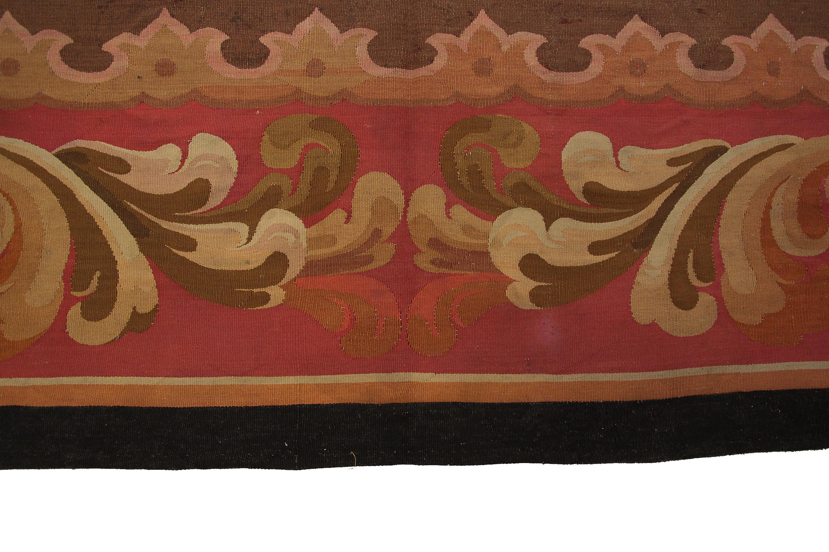 Français Grand tapis français ancien d'Aubusson tissé à la main, pré-1900, 10x12, brun, France en vente