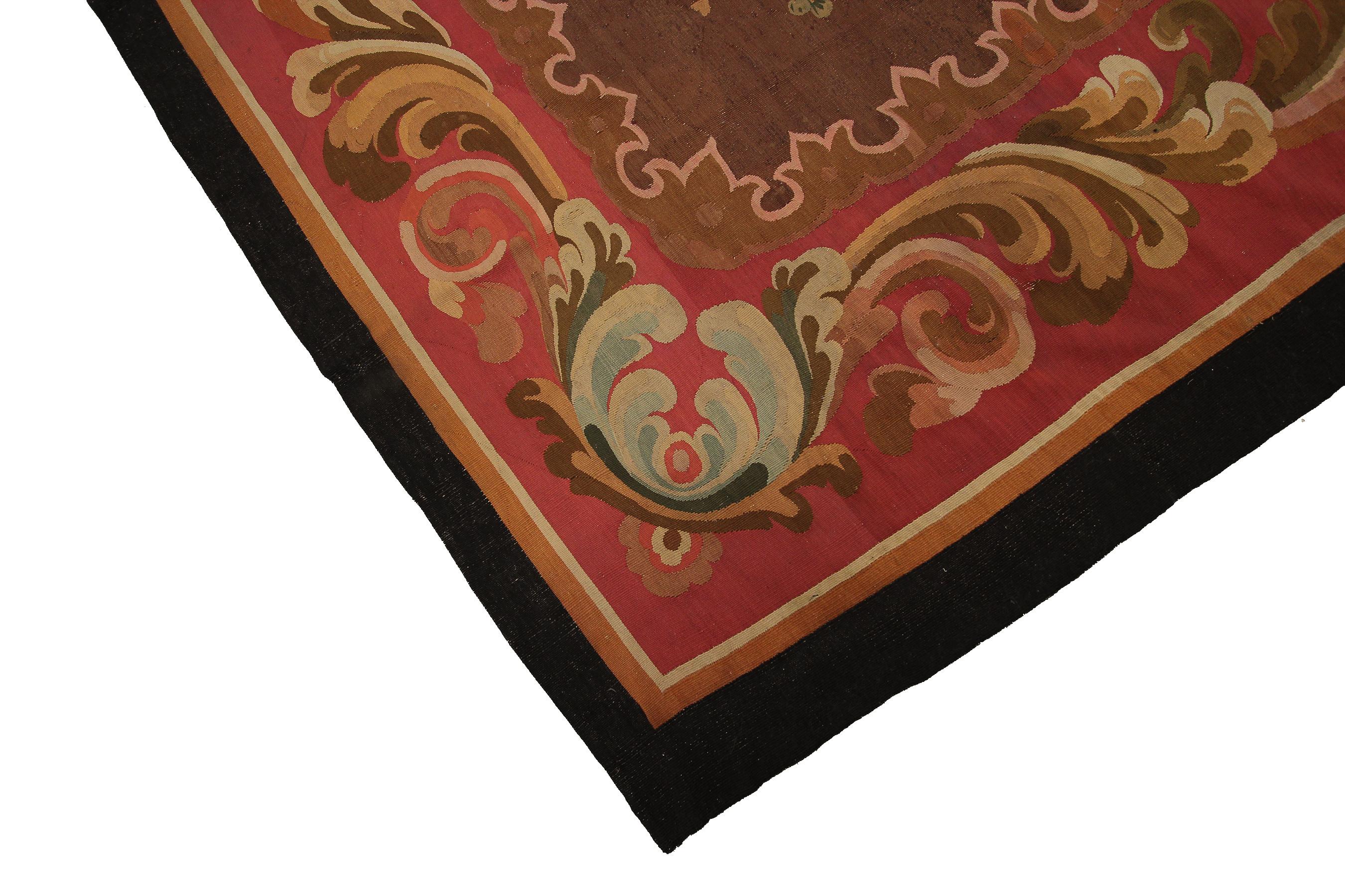 Fin du XIXe siècle Grand tapis français ancien d'Aubusson tissé à la main, pré-1900, 10x12, brun, France en vente