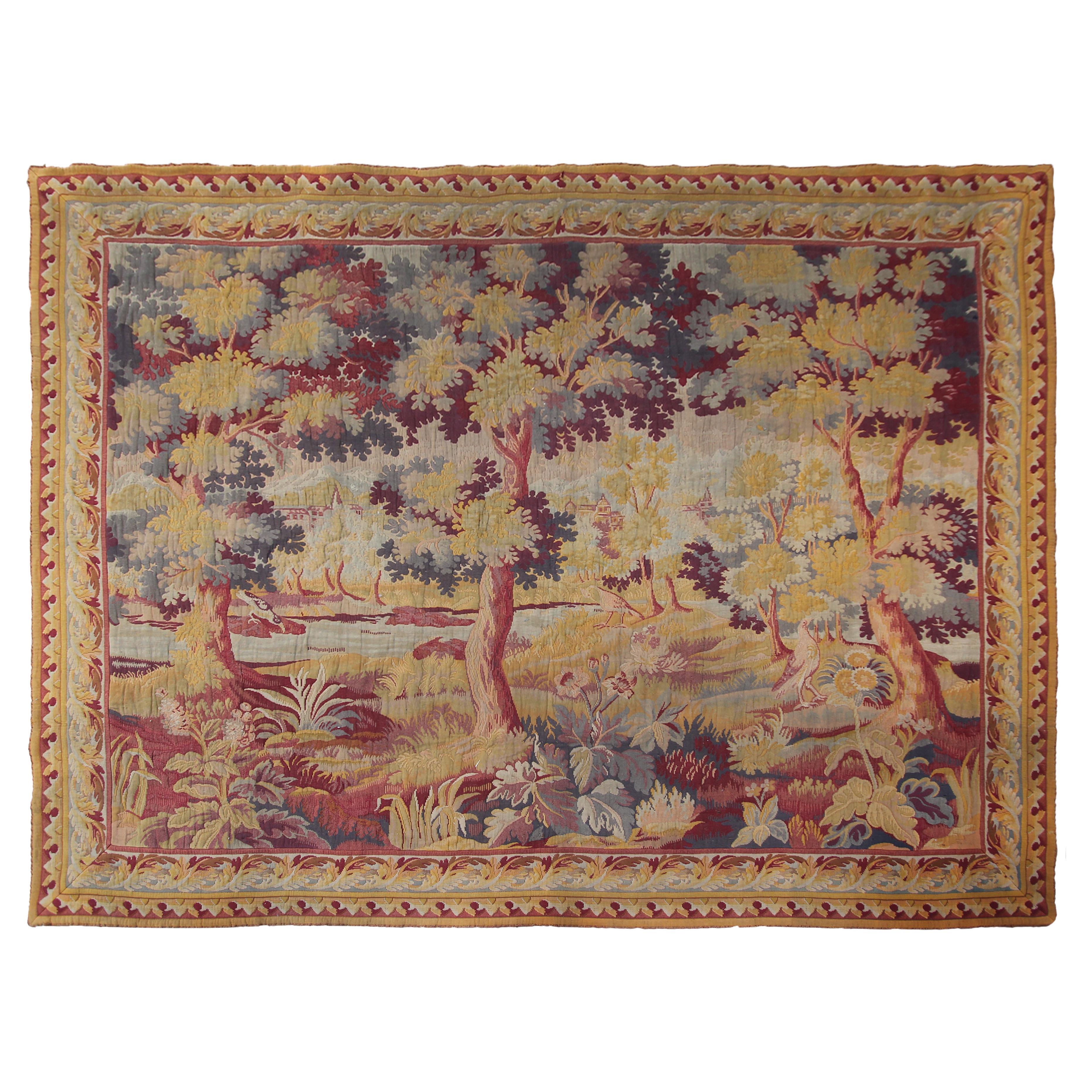 Large Antique French Aubusson Tapestry 274x335cm Verdure Tapestry 9x11 Oversize