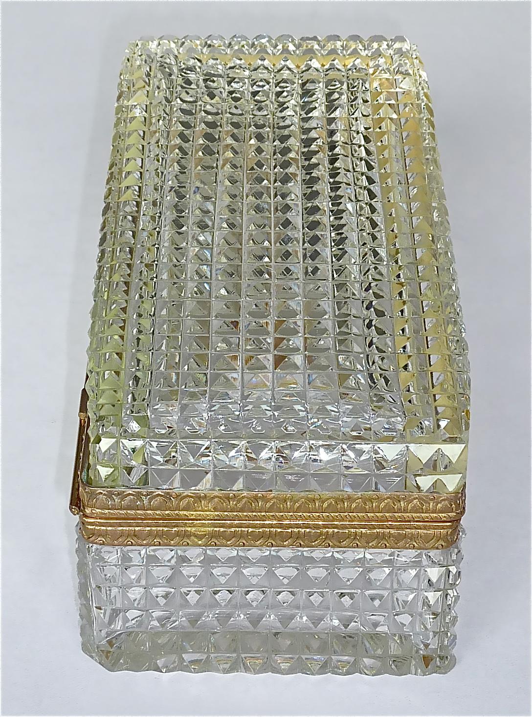 Large Antique French Baccarat Att. Crystal Glass Brass Jewelry Vanity Box Casket 3