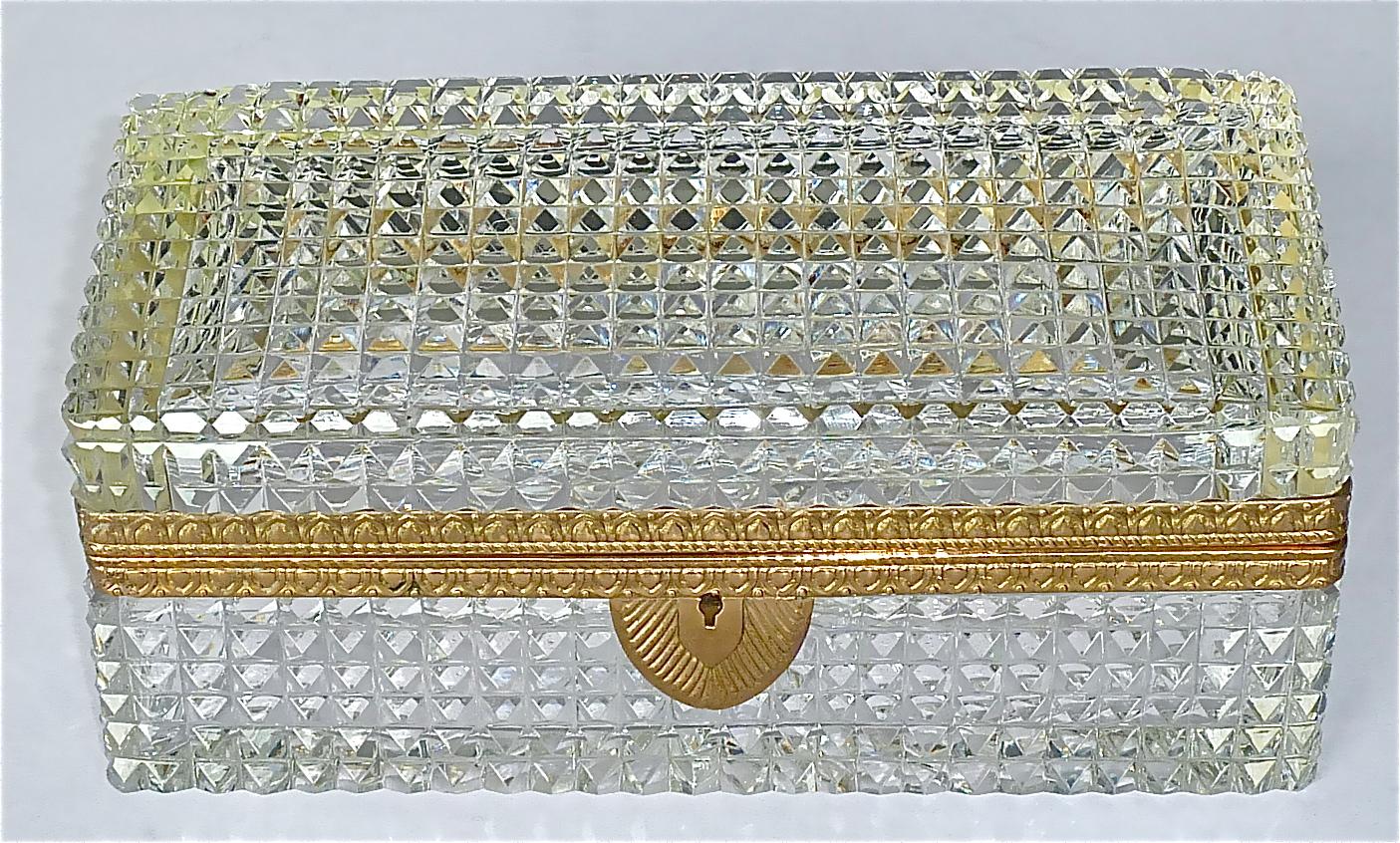 Large Antique French Baccarat Att. Crystal Glass Brass Jewelry Vanity Box Casket 4