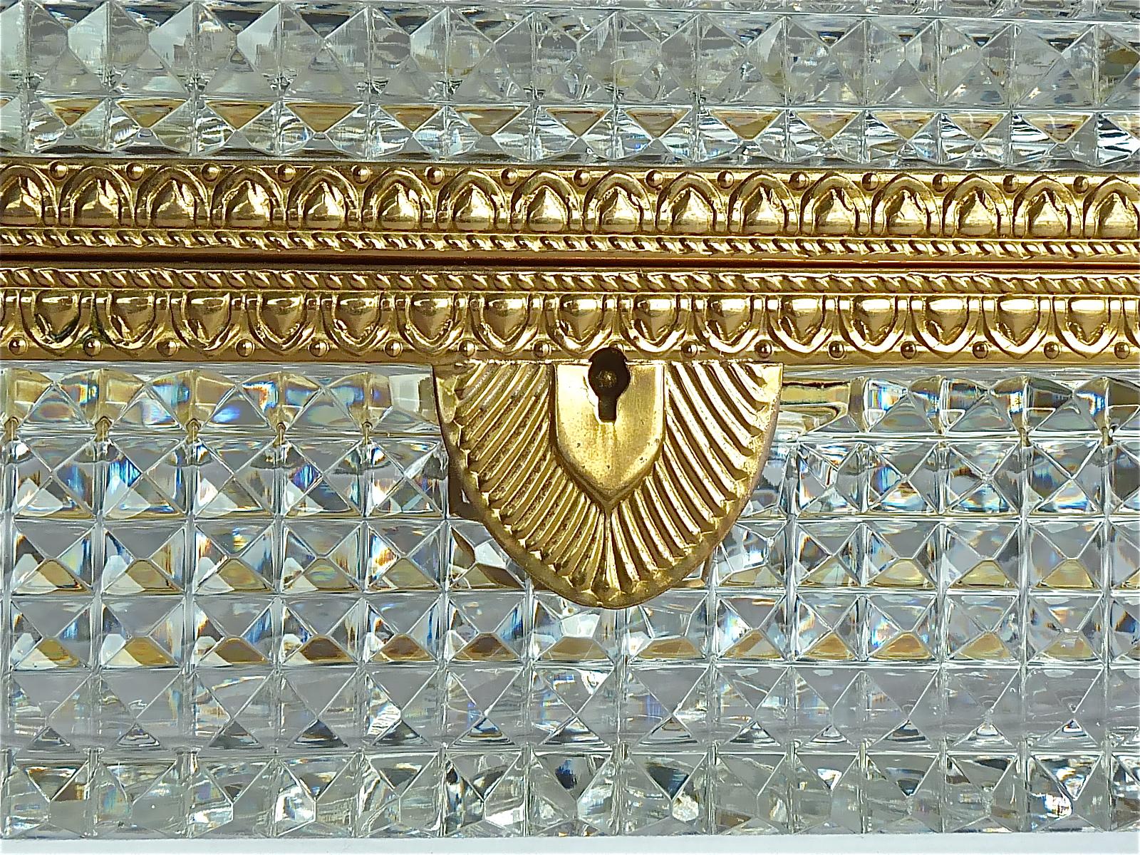 Large Antique French Baccarat Att. Crystal Glass Brass Jewelry Vanity Box Casket 5