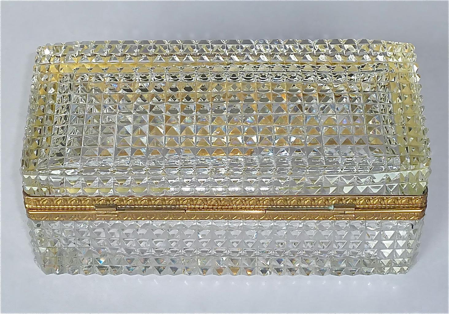 Large Antique French Baccarat Att. Crystal Glass Brass Jewelry Vanity Box Casket 6