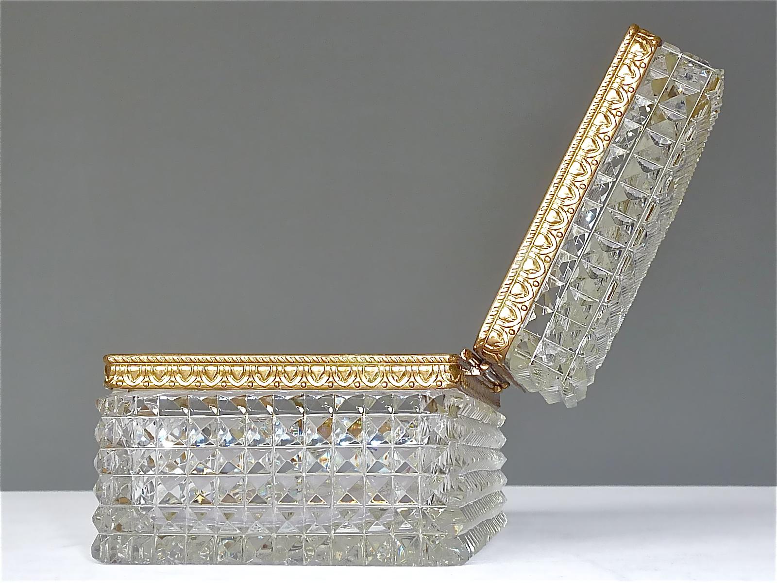 Large Antique French Baccarat Att. Crystal Glass Brass Jewelry Vanity Box Casket 8