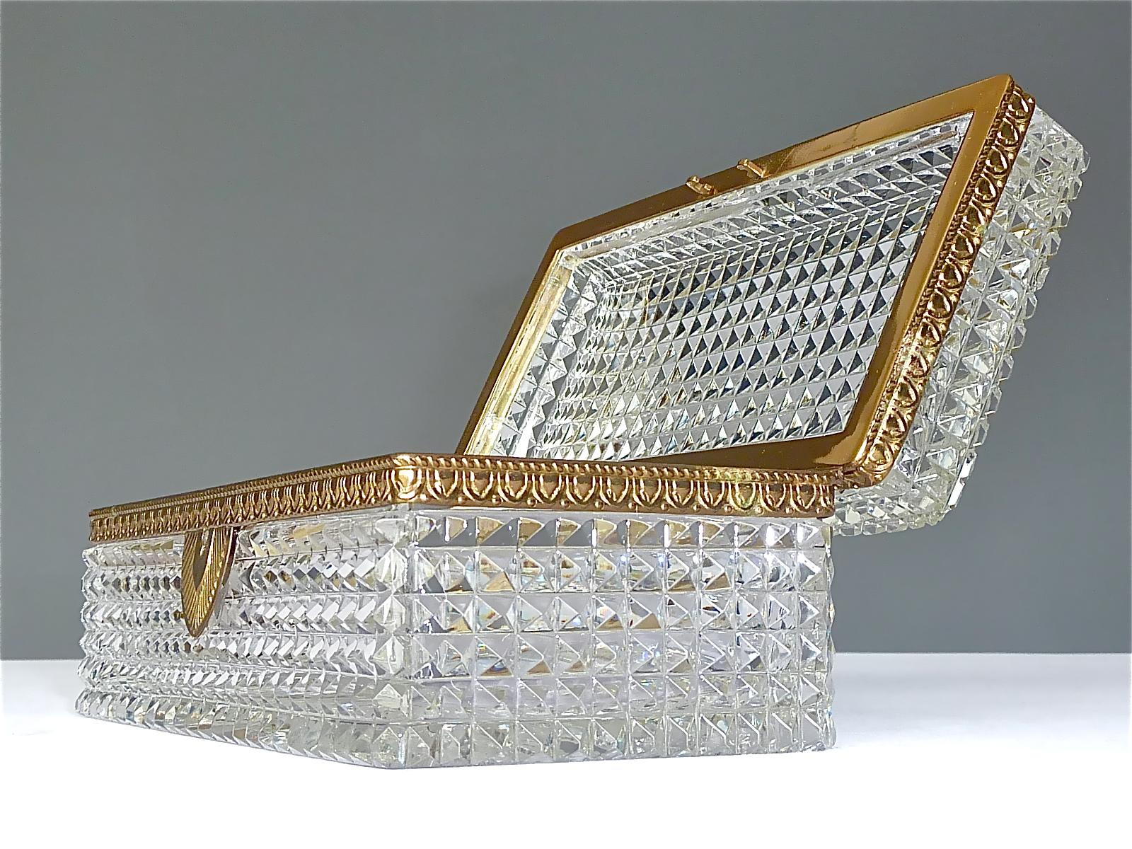 Large Antique French Baccarat Att. Crystal Glass Brass Jewelry Vanity Box Casket 9