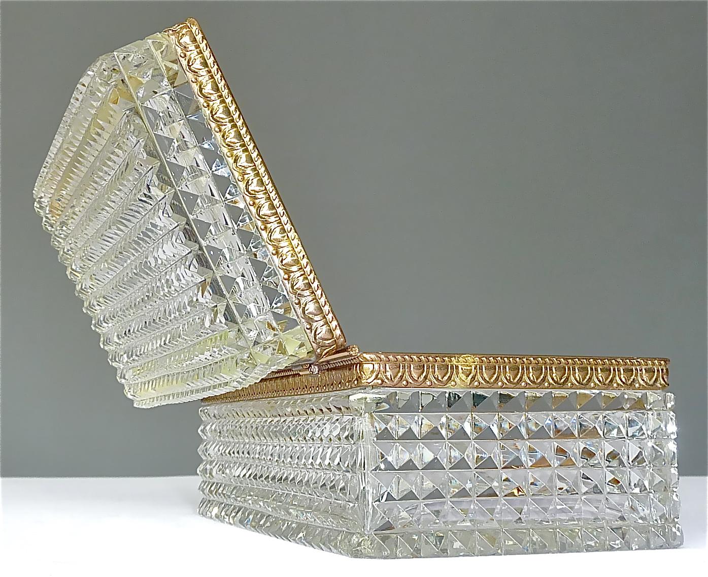 Large Antique French Baccarat Att. Crystal Glass Brass Jewelry Vanity Box Casket 10