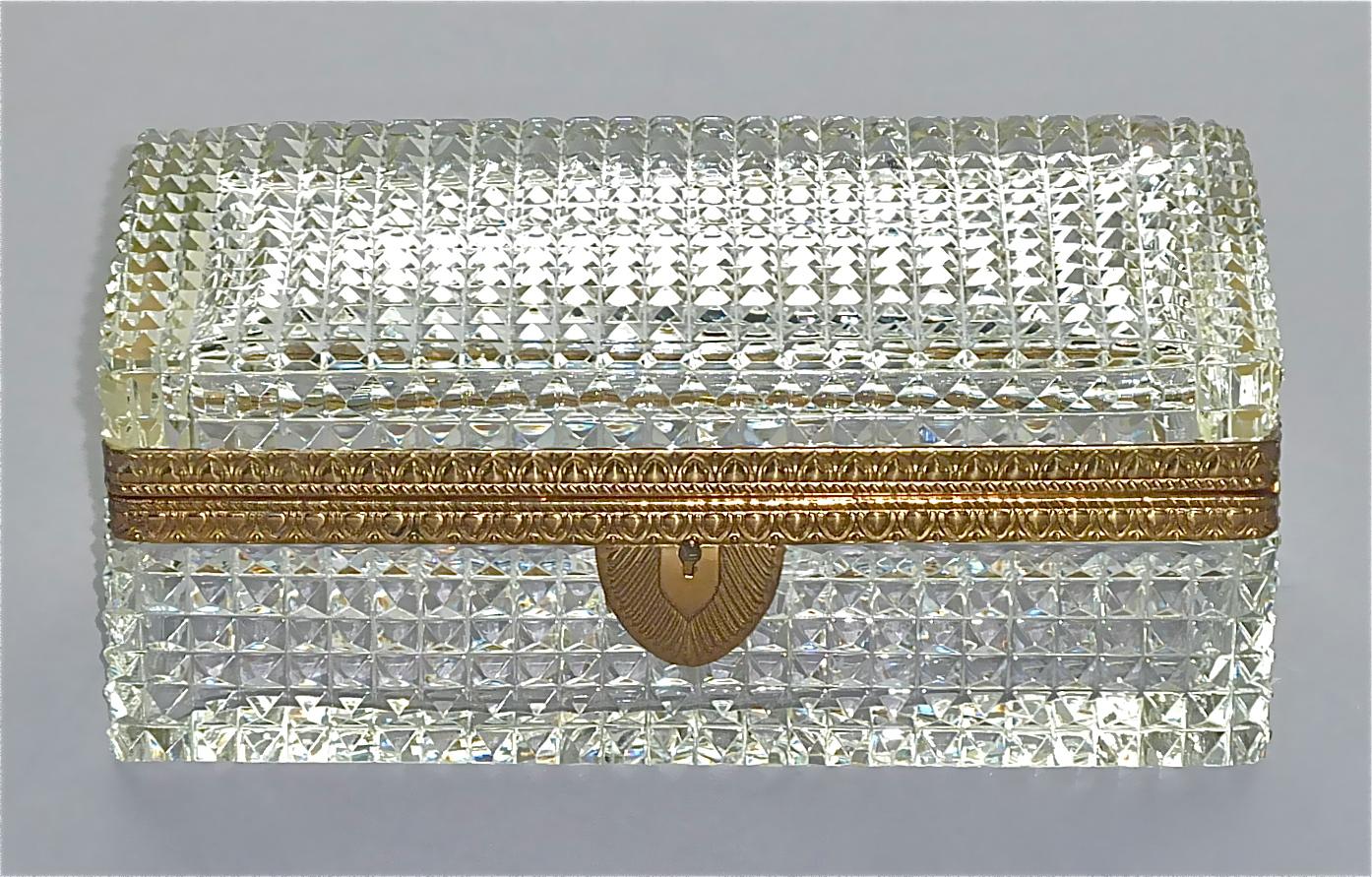 Large Antique French Baccarat Att. Crystal Glass Brass Jewelry Vanity Box Casket 12