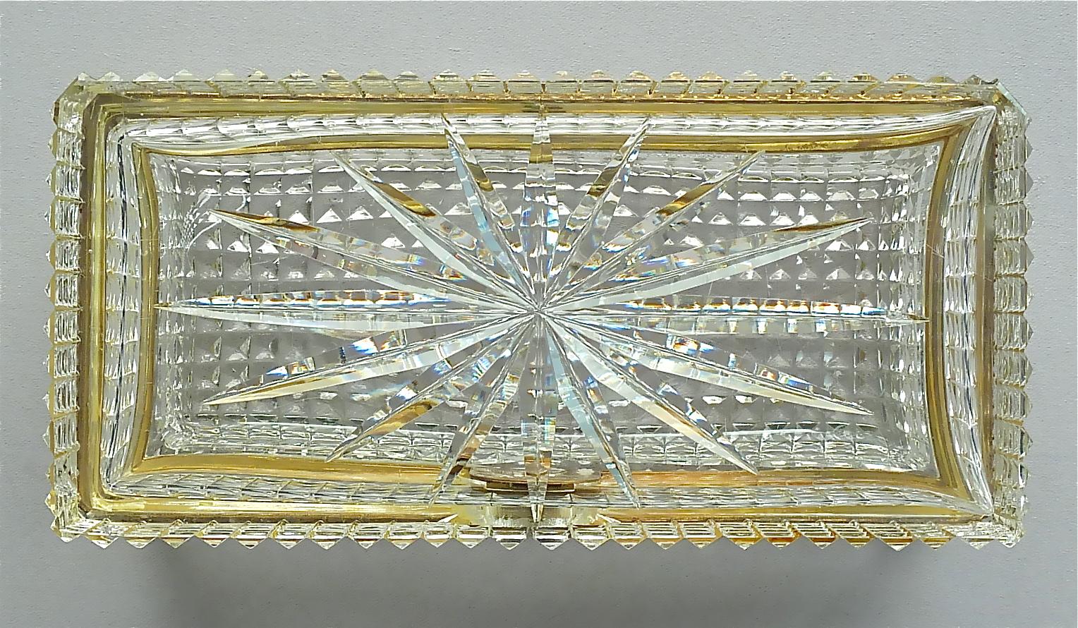 Metal Large Antique French Baccarat Att. Crystal Glass Brass Jewelry Vanity Box Casket