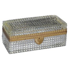 Antiker französischer Baccarat Att. Vanity Box/Schmuckkästchen aus Kristallglas und Messing