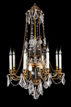 Grande lampadario antico francese Bagues Louis XVI St in ormolu e cristallo di rocca tagliato