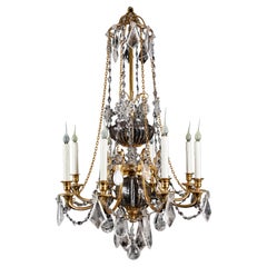 Großer Antique French Bagues Louis XVI St Ormolu und geschliffener Bergkristall-Kronleuchter