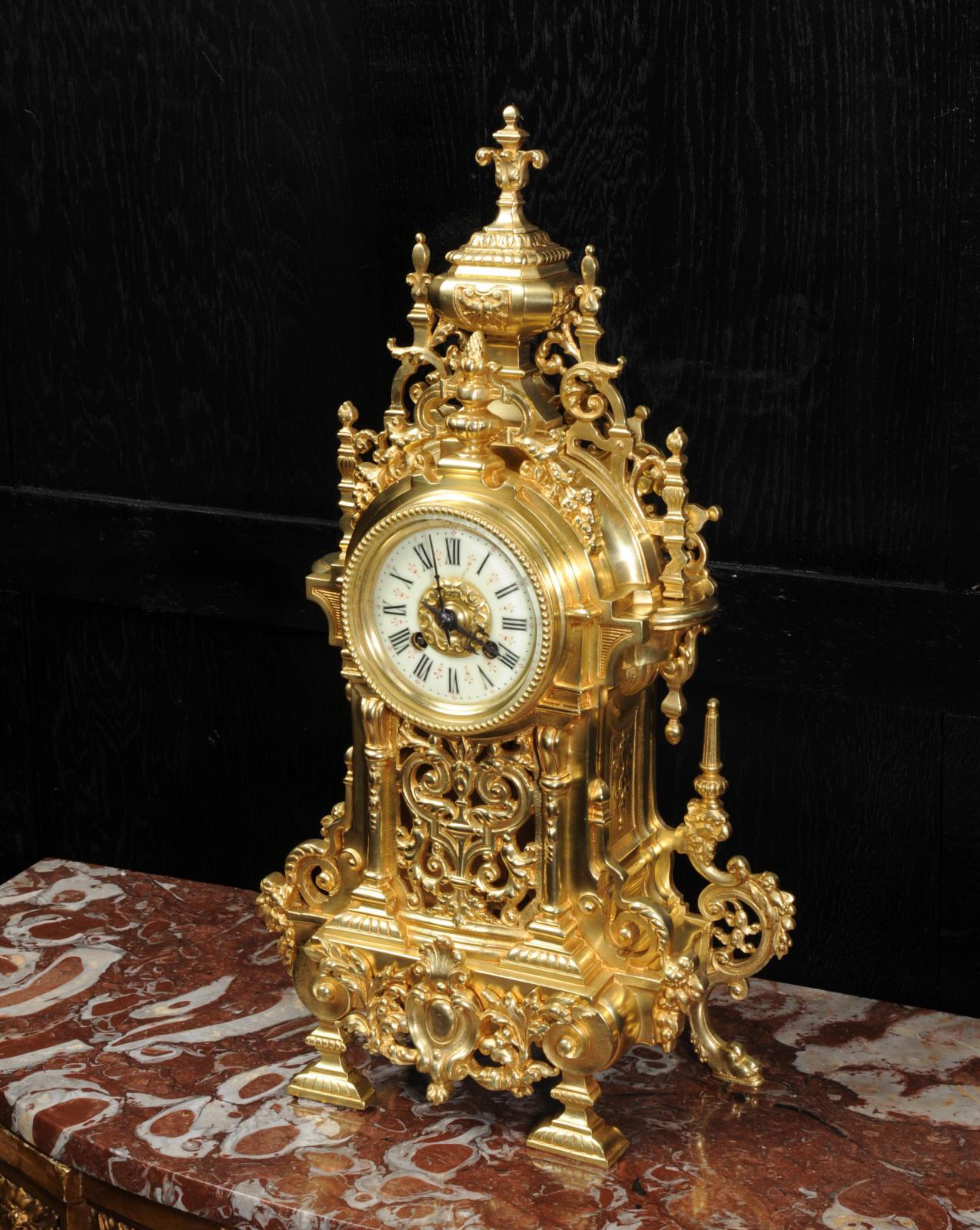 Large Antique French Baroque Gilt Bronze Clock 6