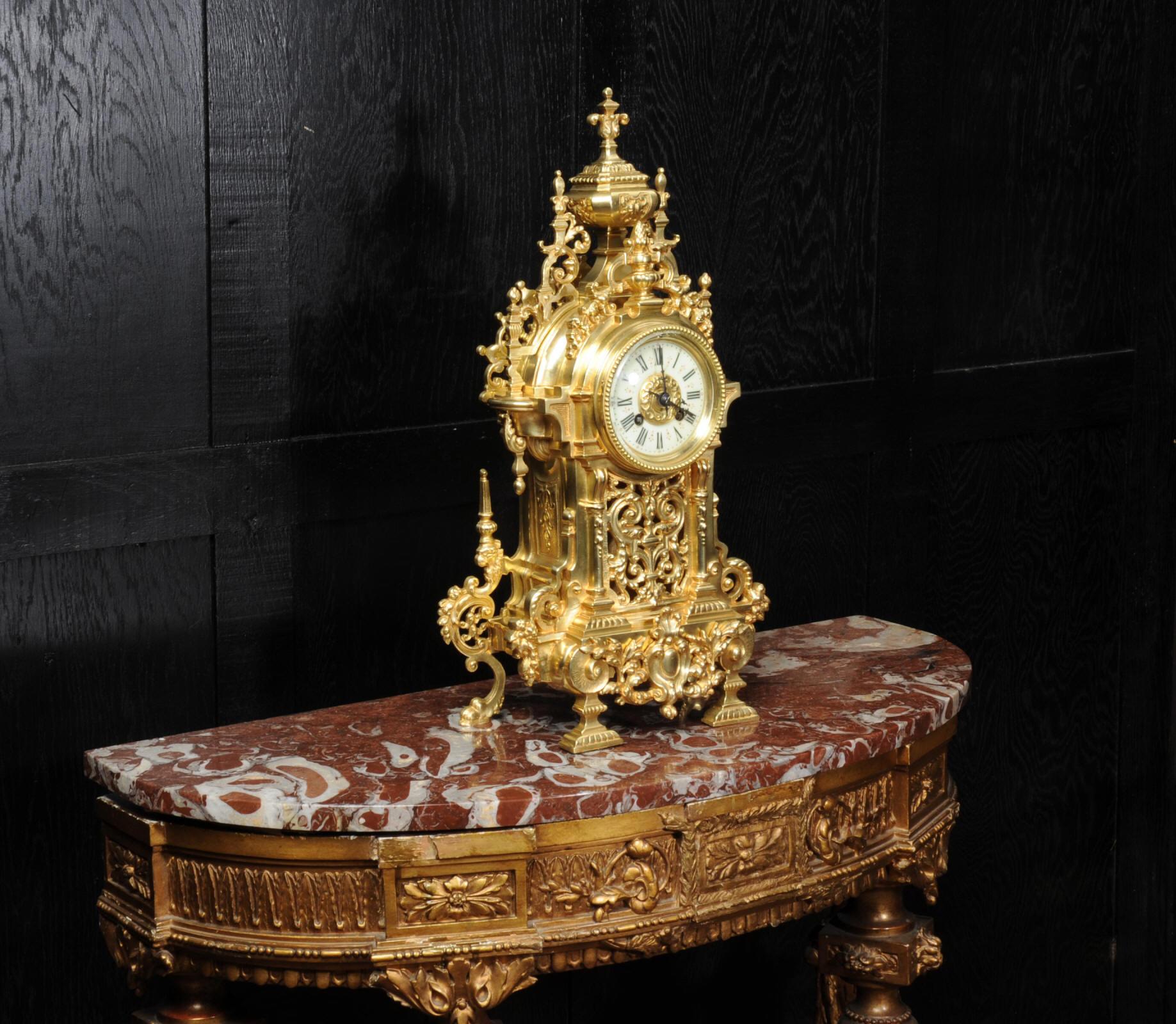 Large Antique French Baroque Gilt Bronze Clock 7