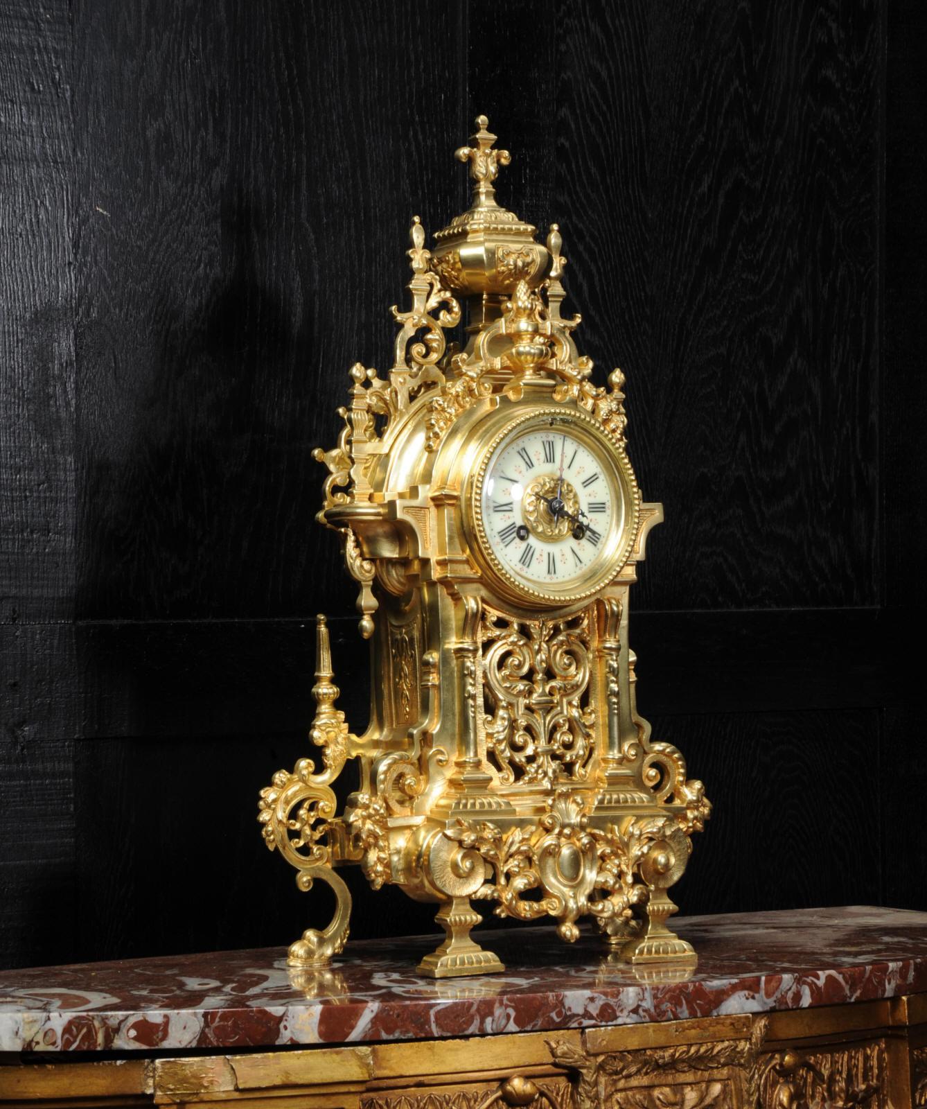 Large Antique French Baroque Gilt Bronze Clock 8