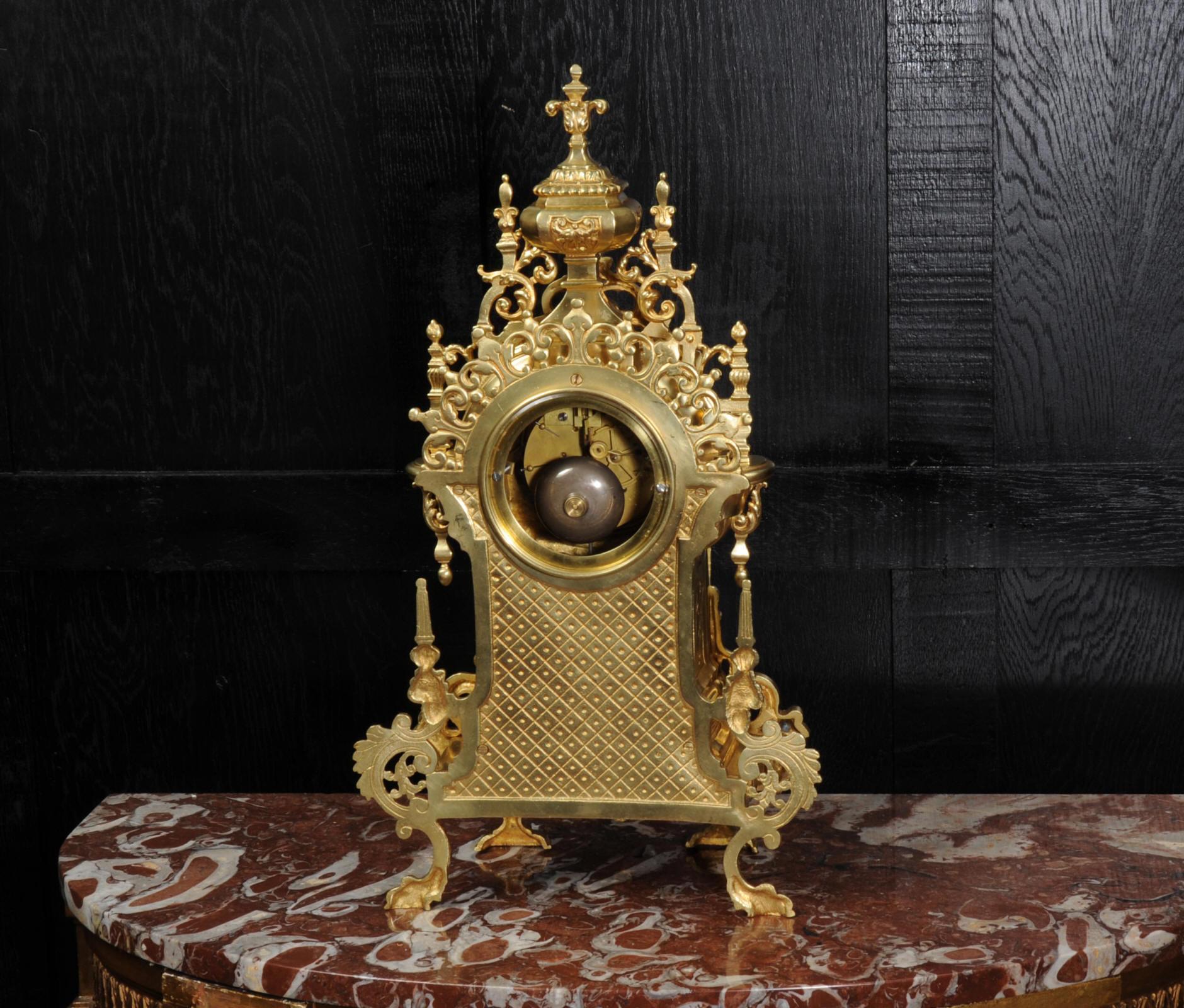 Large Antique French Baroque Gilt Bronze Clock 11