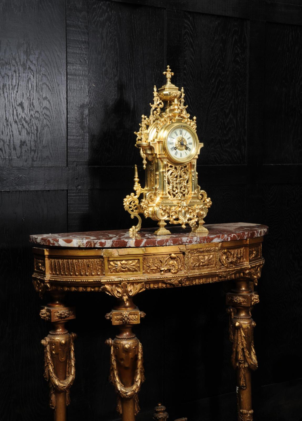 Large Antique French Baroque Gilt Bronze Clock In Good Condition In Belper, Derbyshire