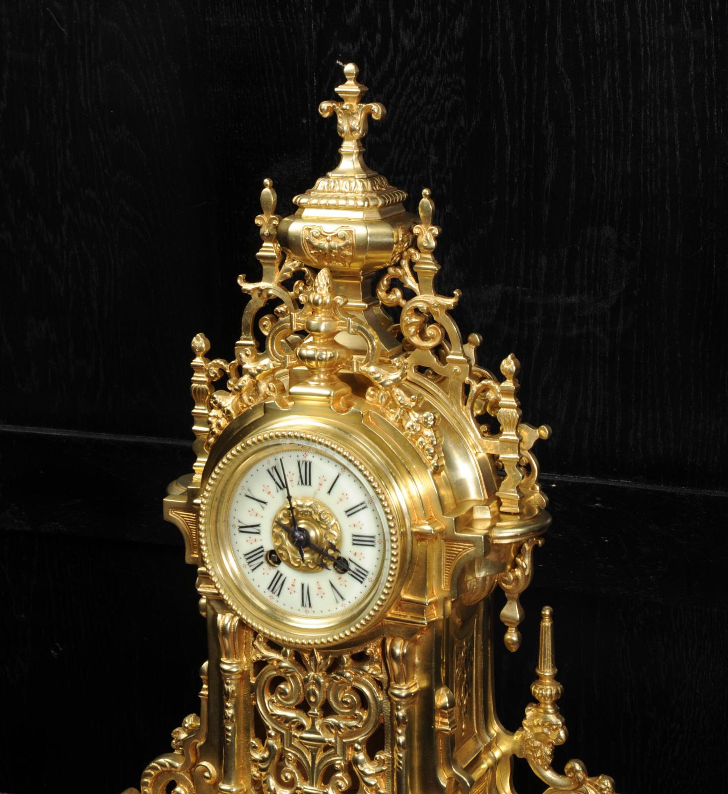 Large Antique French Baroque Gilt Bronze Clock 2