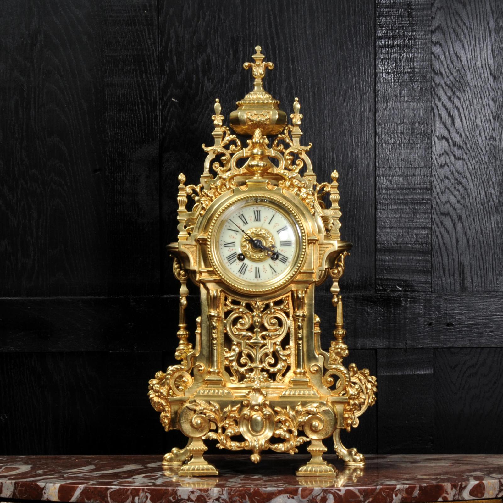 Large Antique French Baroque Gilt Bronze Clock 3