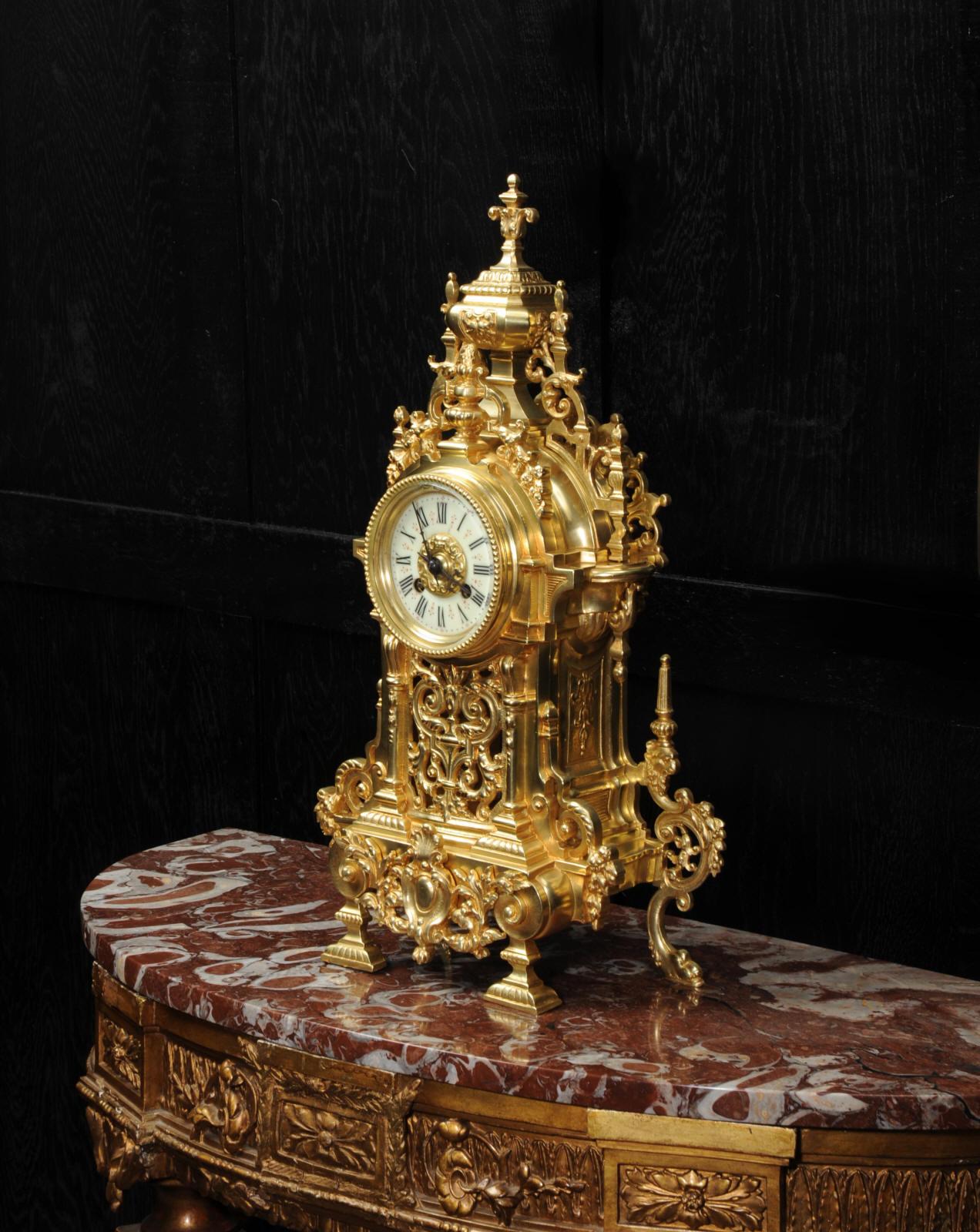 Large Antique French Baroque Gilt Bronze Clock 4