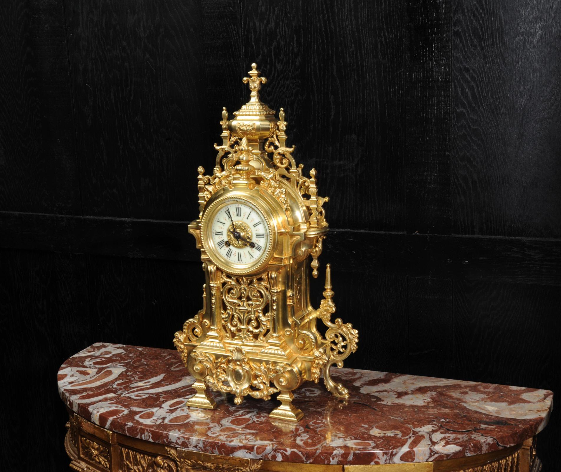 Large Antique French Baroque Gilt Bronze Clock 5