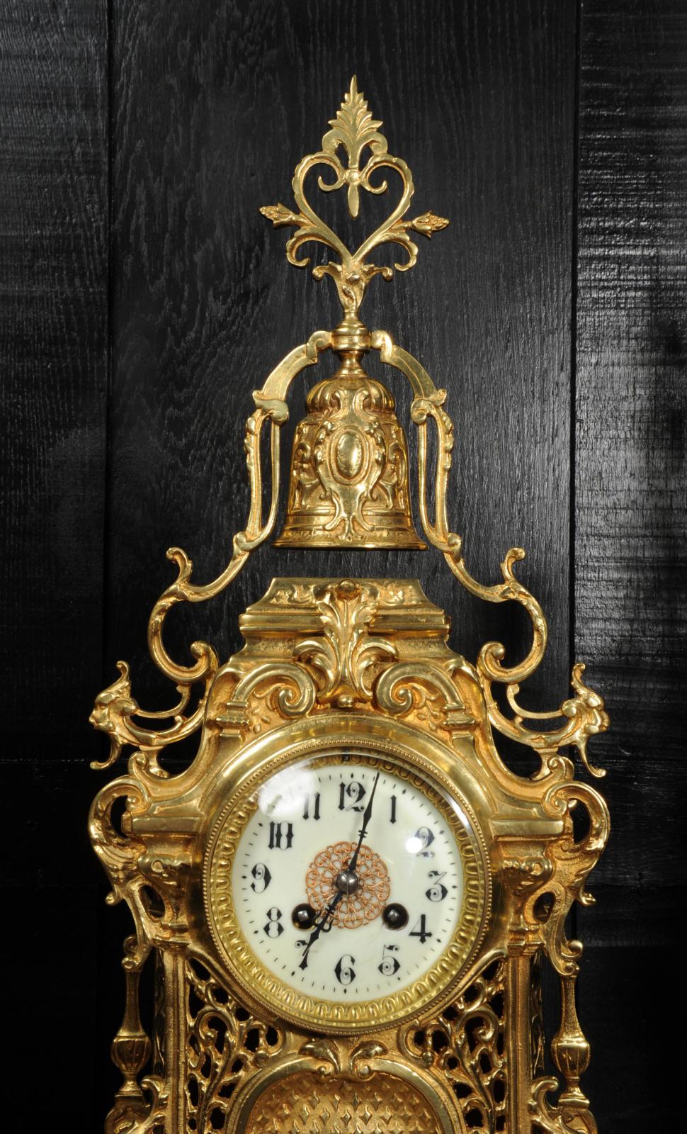 Large Antique French Baroque Gilt Bronze Clock Set by Japy Freres 10