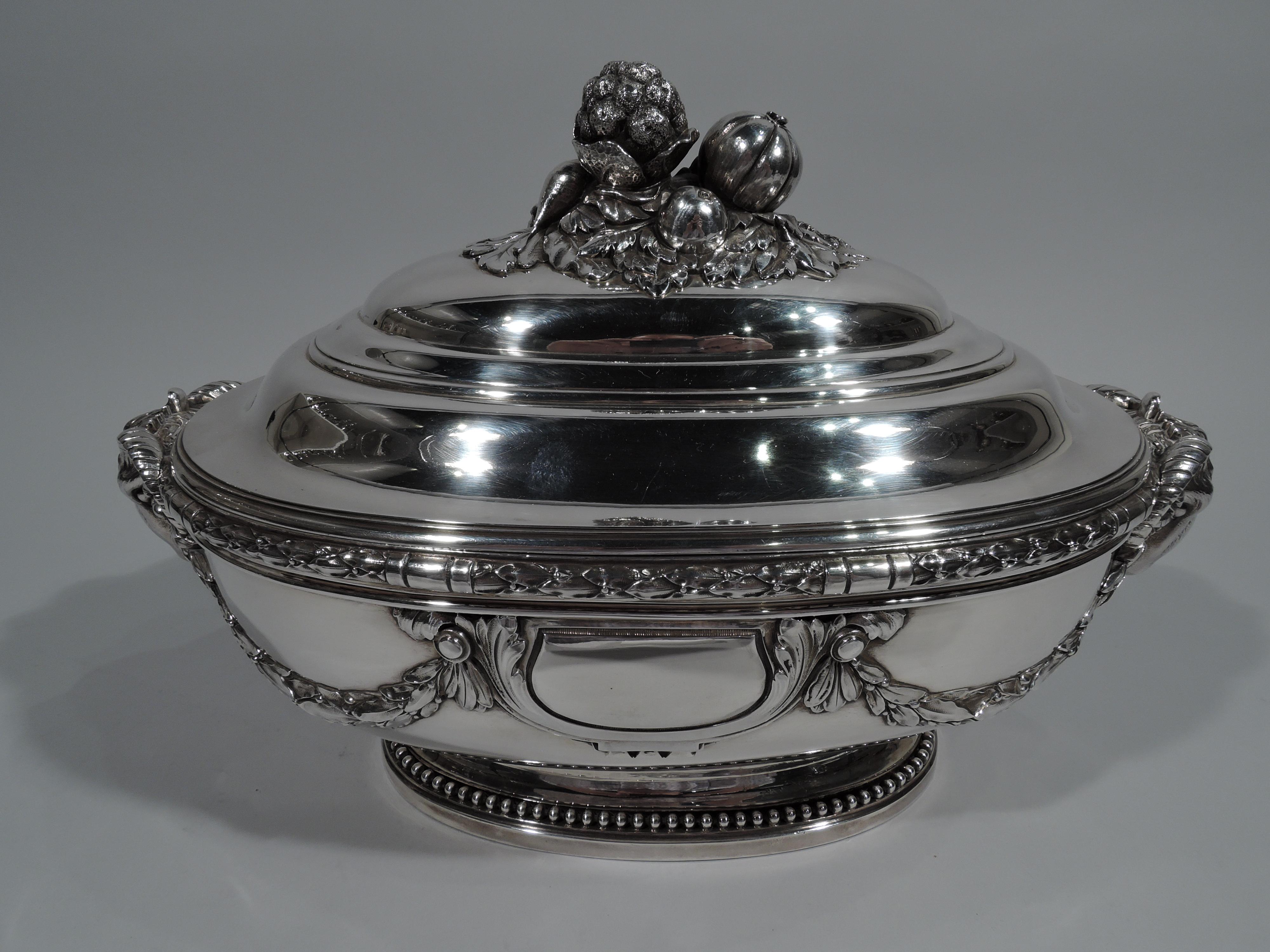 19th Century Large Antique French Belle Époque Classical Silver Tureen on Stand