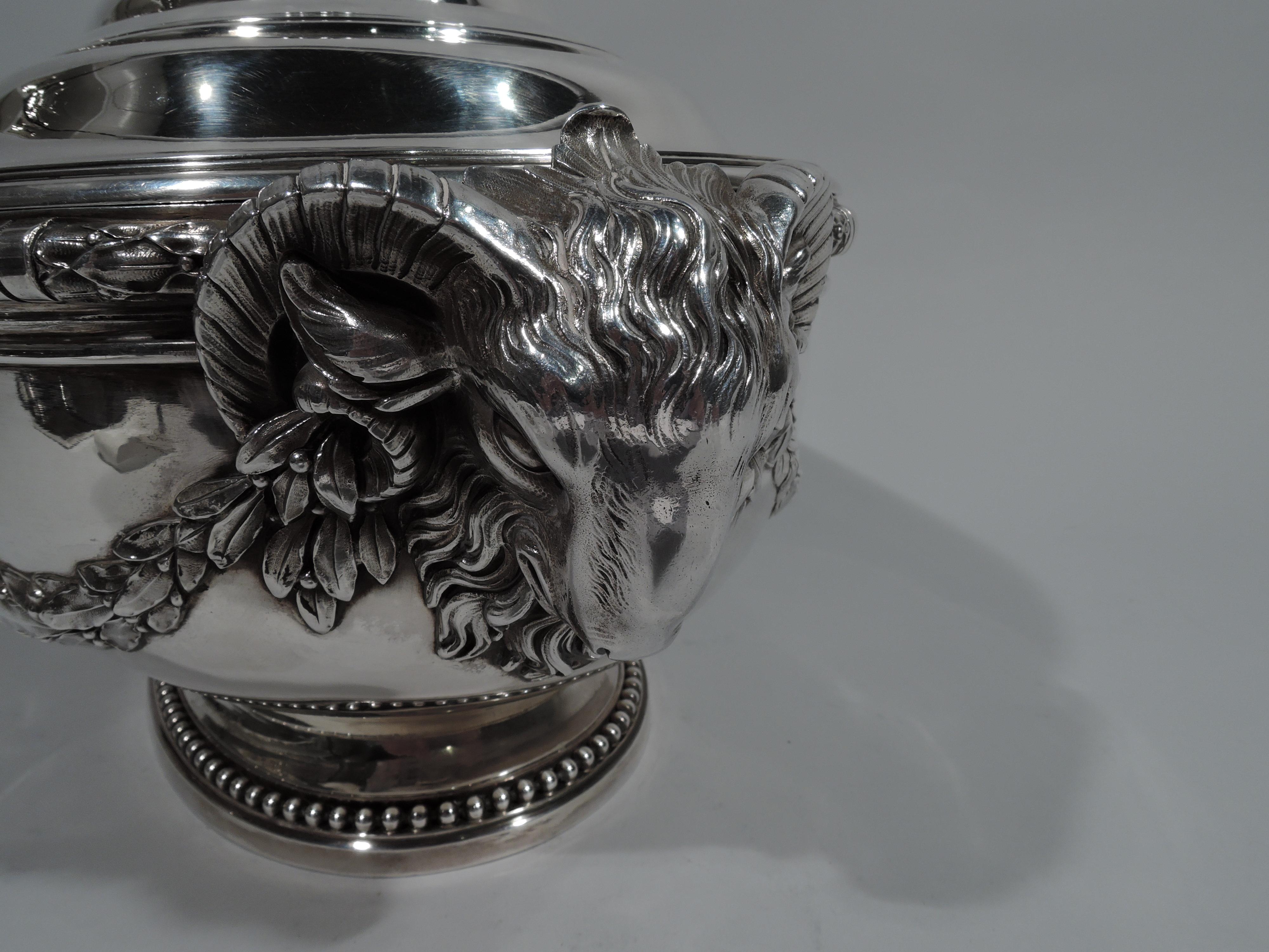 Large Antique French Belle Époque Classical Silver Tureen on Stand 2