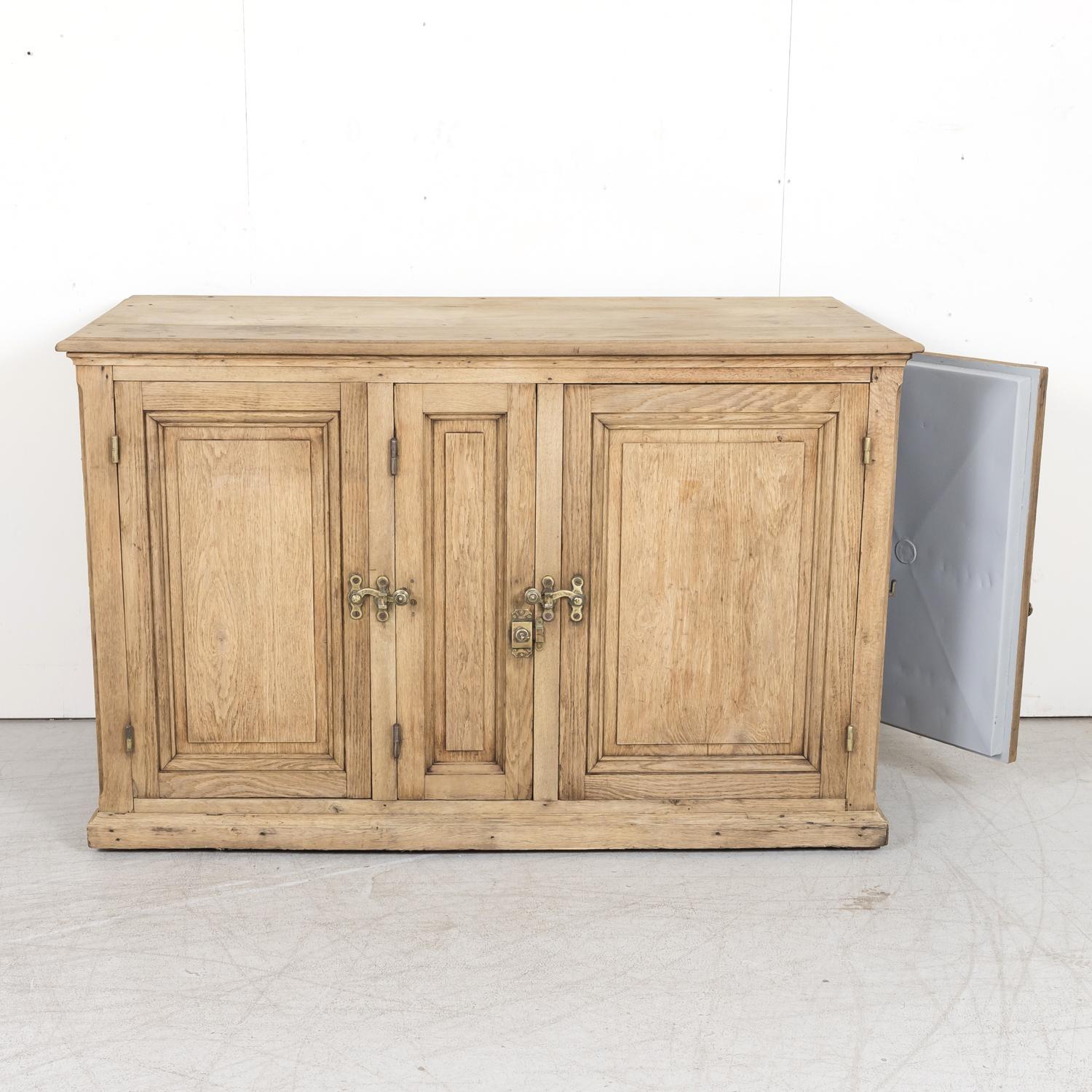Large Antique French Bleached Oak Icebox Cabinet or Island 1