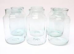 Large Antique French Blown Green Tinted Glass Hurricane Jar, Two Available