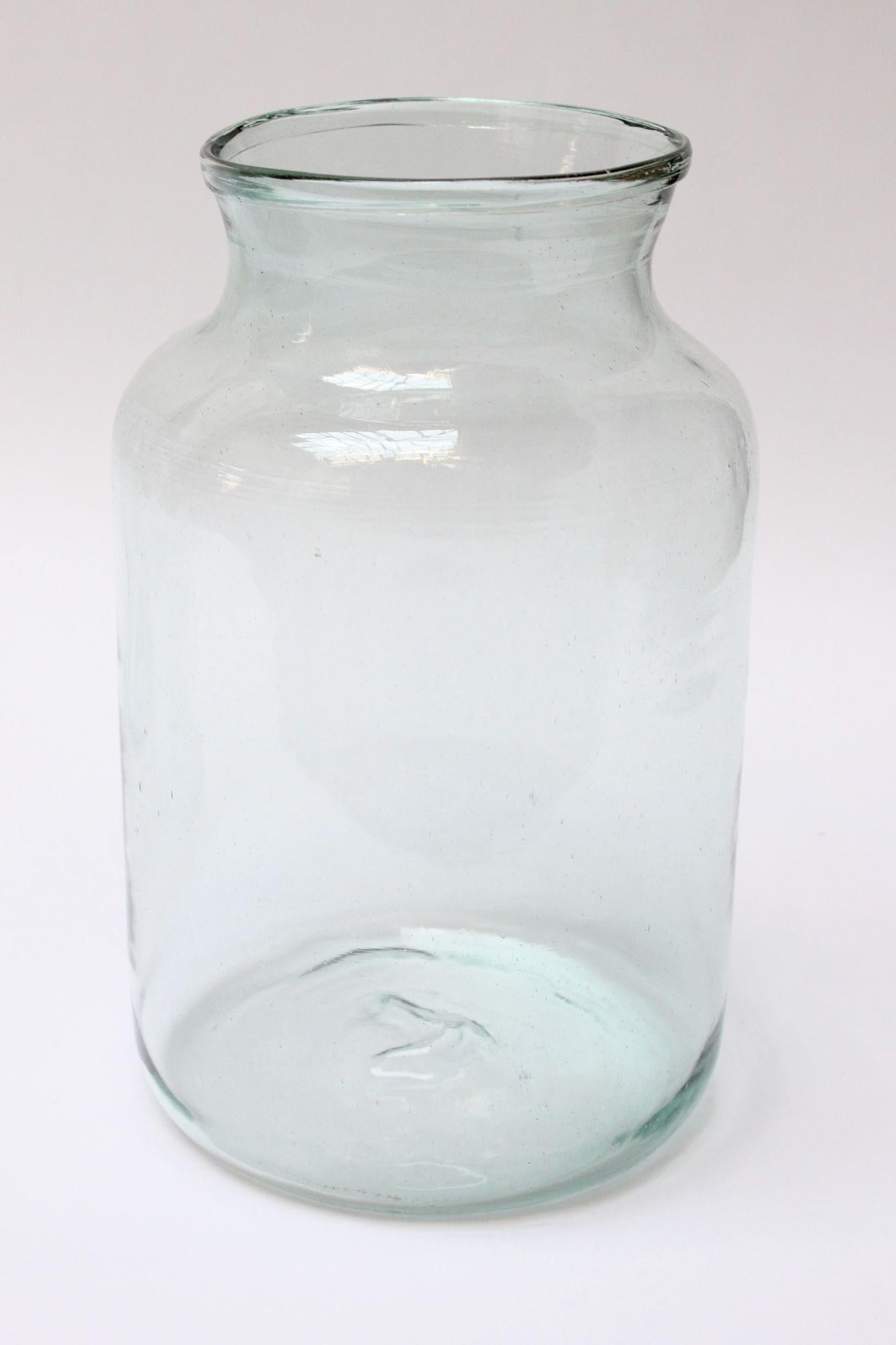 Large Antique French Blown Green Tinted Glass Hurricane Jar, Two Available In Good Condition For Sale In Brooklyn, NY