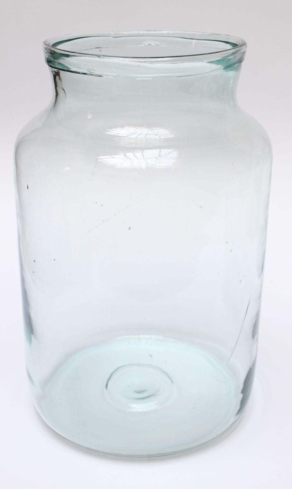 Large Antique French Blown Green Tinted Glass Hurricane Jar, Two Available For Sale 1
