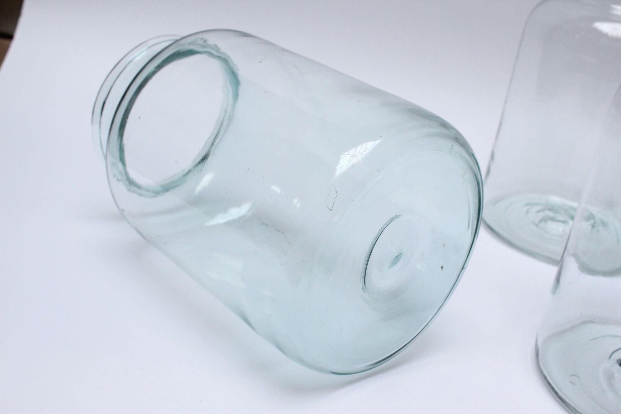 Large Antique French Blown Green Tinted Glass Hurricane Jar, Two Available For Sale 2