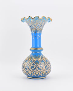 Large Antique French Blue Opaline Baccarat Glass Vase, 19th Century