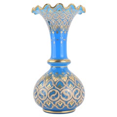 Large Antique French Blue Opaline Baccarat Glass Vase, 19th Century