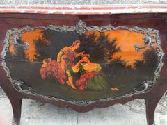 Large Antique French Bombe Chest Drawers, Serpentine, Marble Top