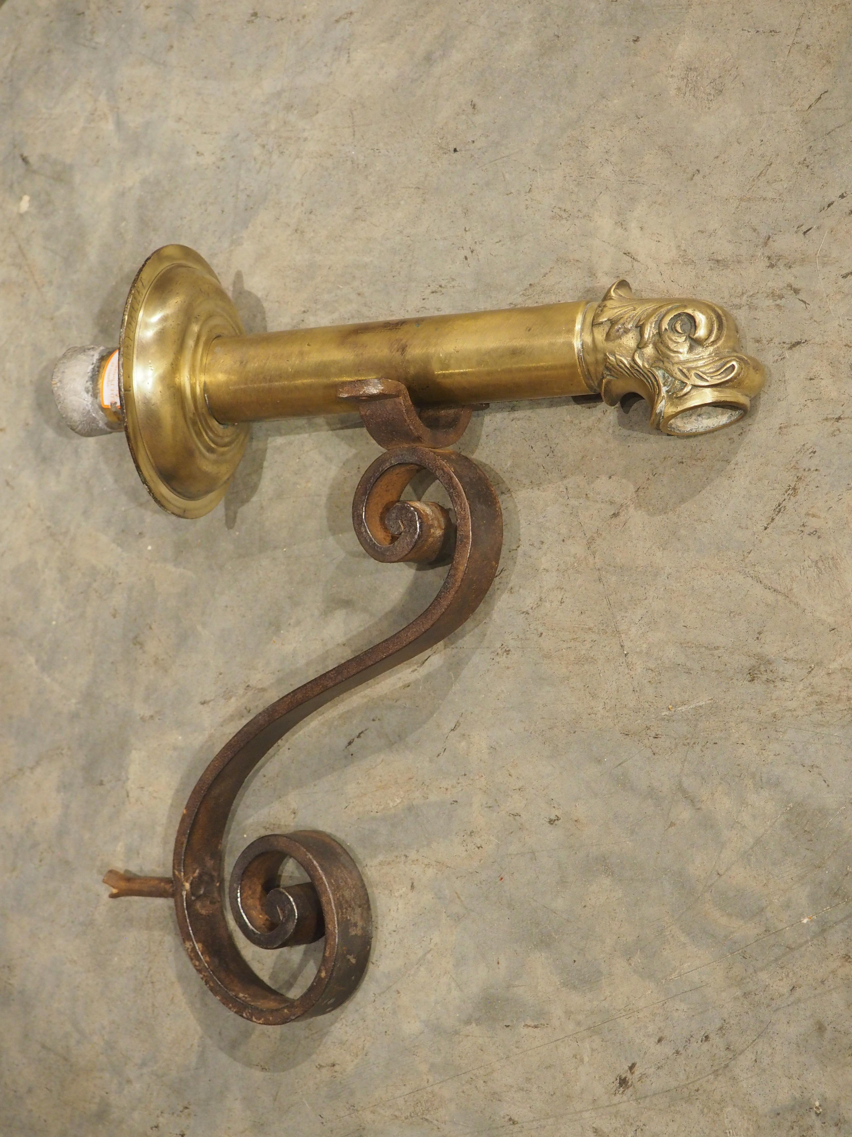 Large Antique French Brass and Wrought Iron Dolphin Fountain Spout, Circa 1880 For Sale 4
