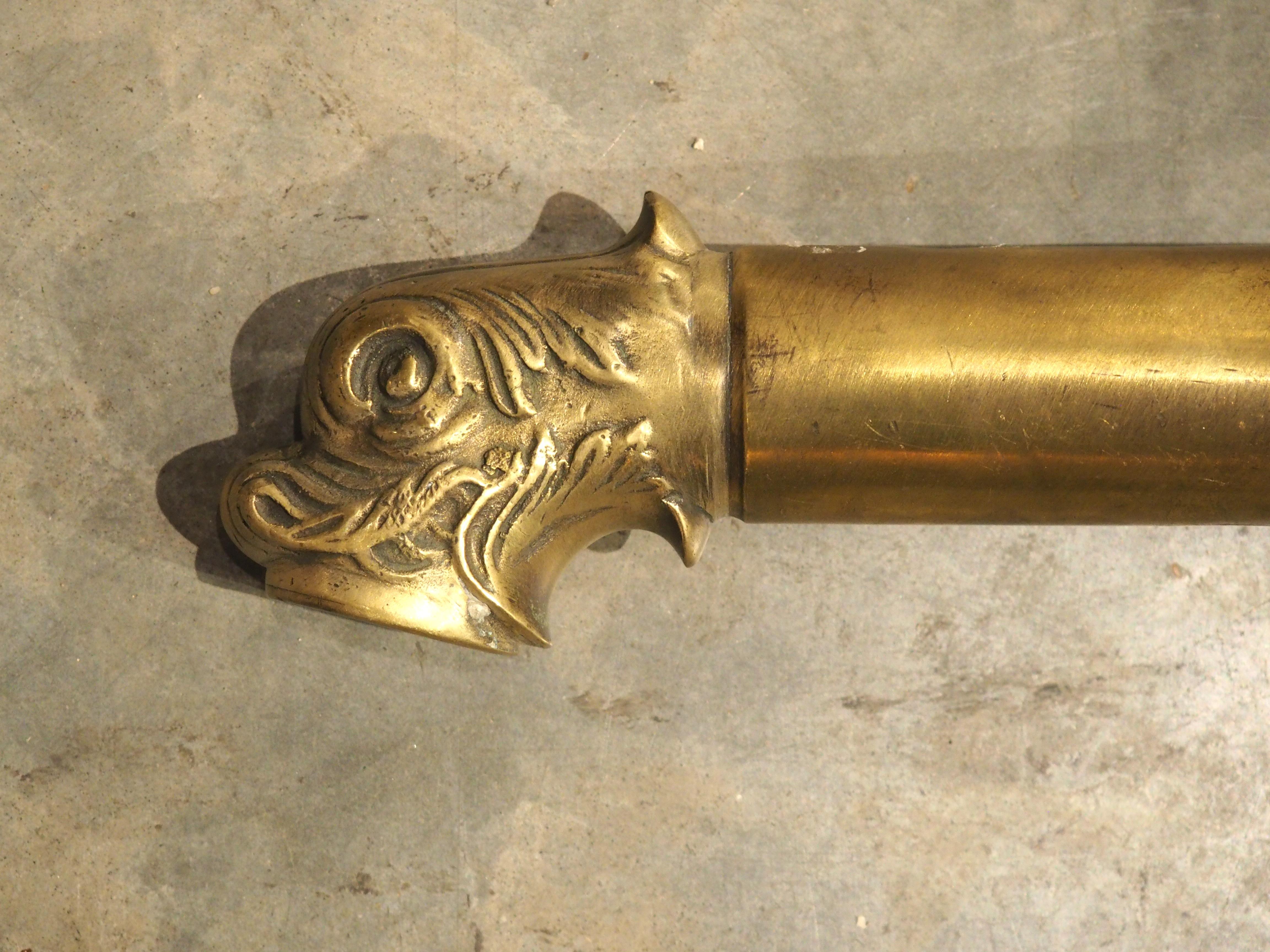 19th Century Large Antique French Brass and Wrought Iron Dolphin Fountain Spout, Circa 1880 For Sale