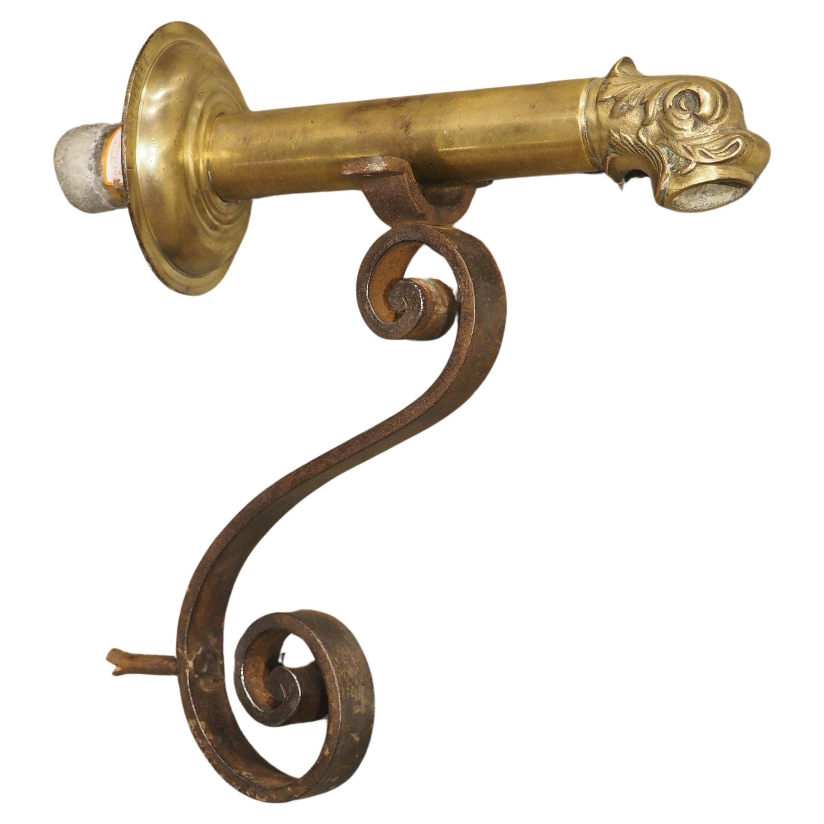 Large Antique French Brass and Wrought Iron Dolphin Fountain Spout, Circa 1880 For Sale