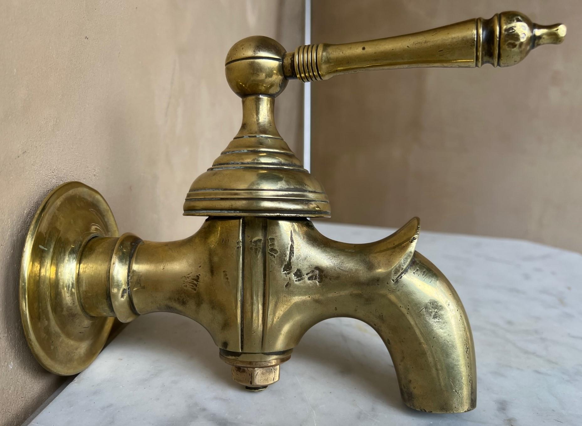 Large Antique French Brass Wall Faucet 6