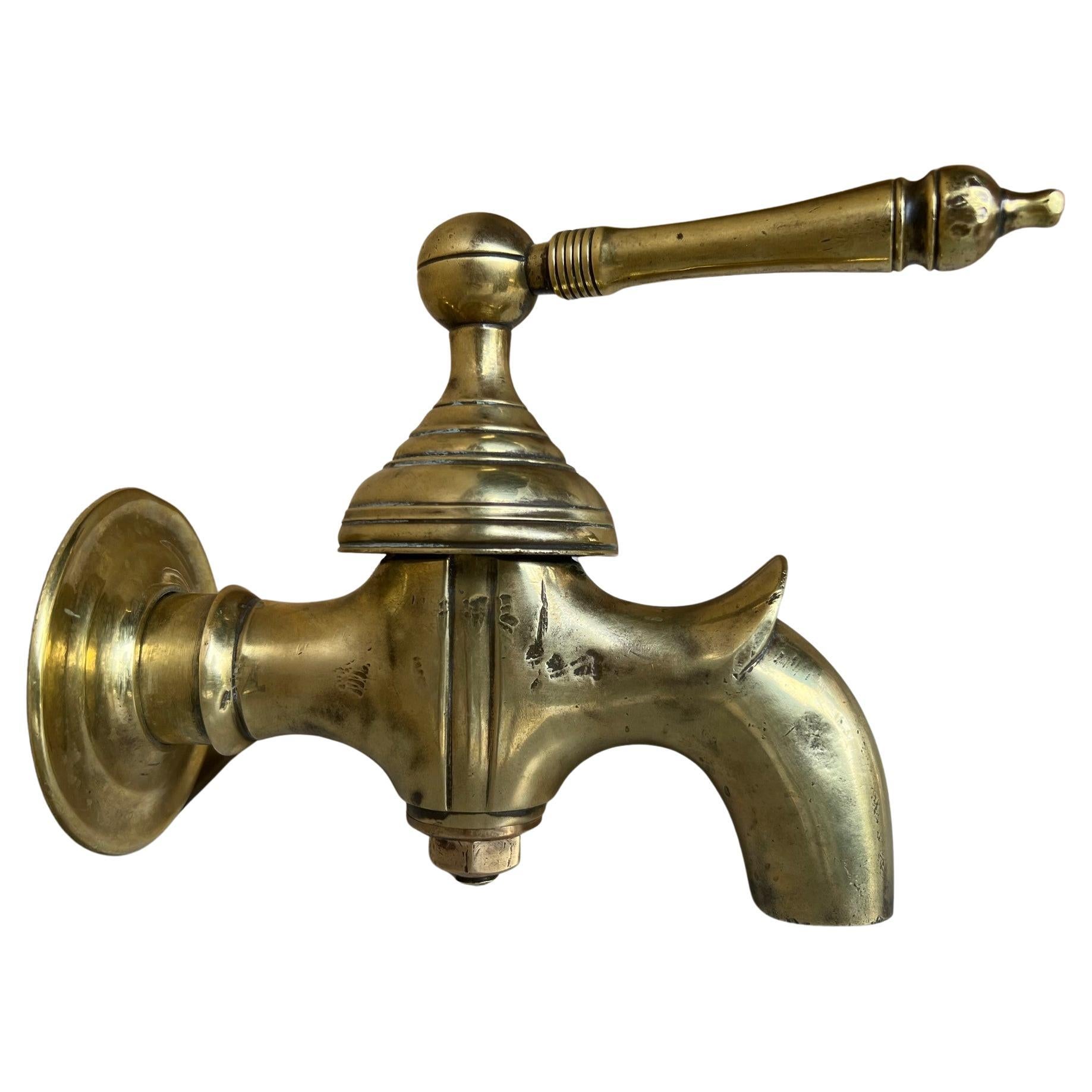 Large Antique French Brass Wall Faucet