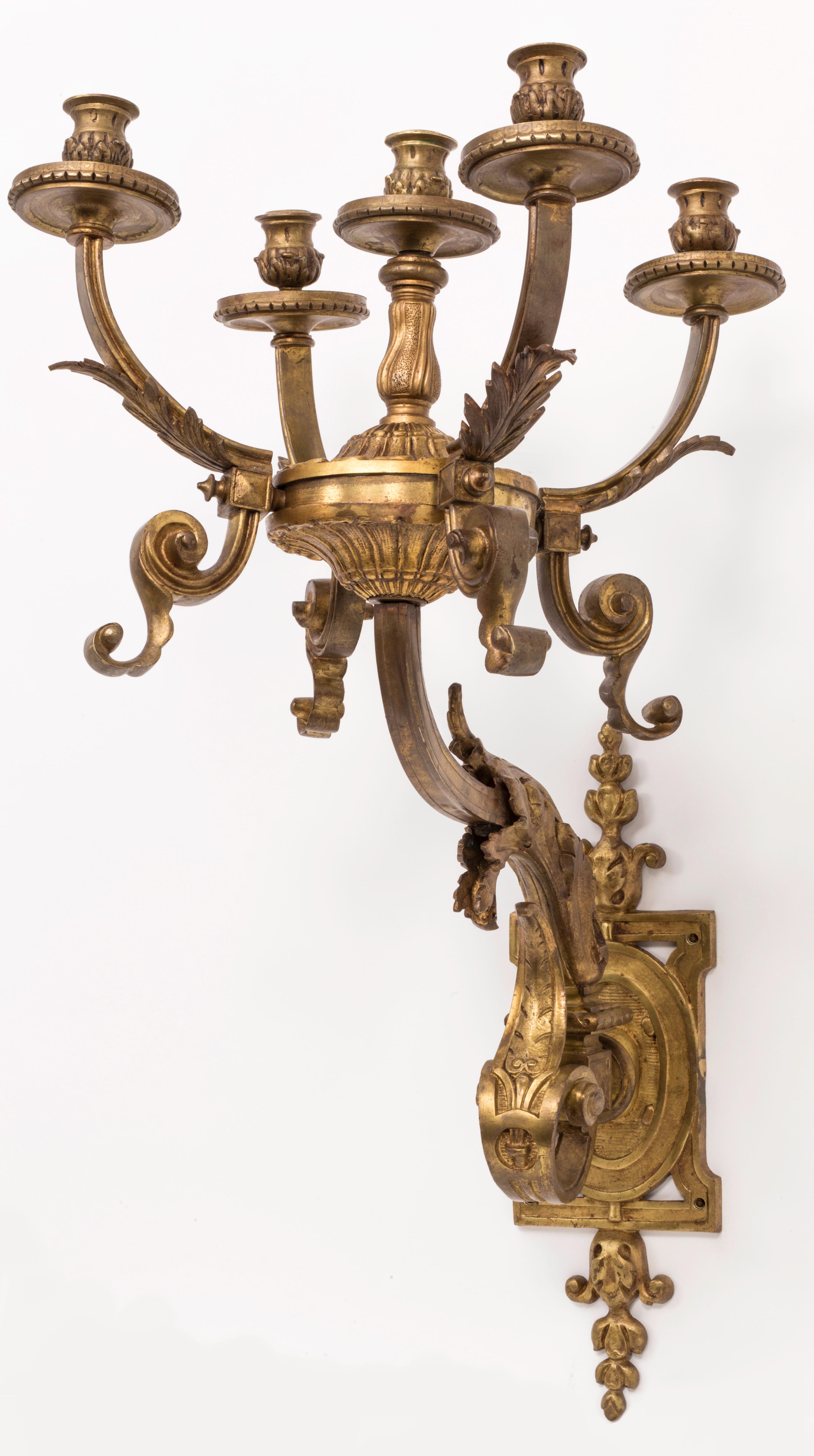 Louis XV Large, Antique French Gilt Bronze Wall Sconces, Pair For Sale