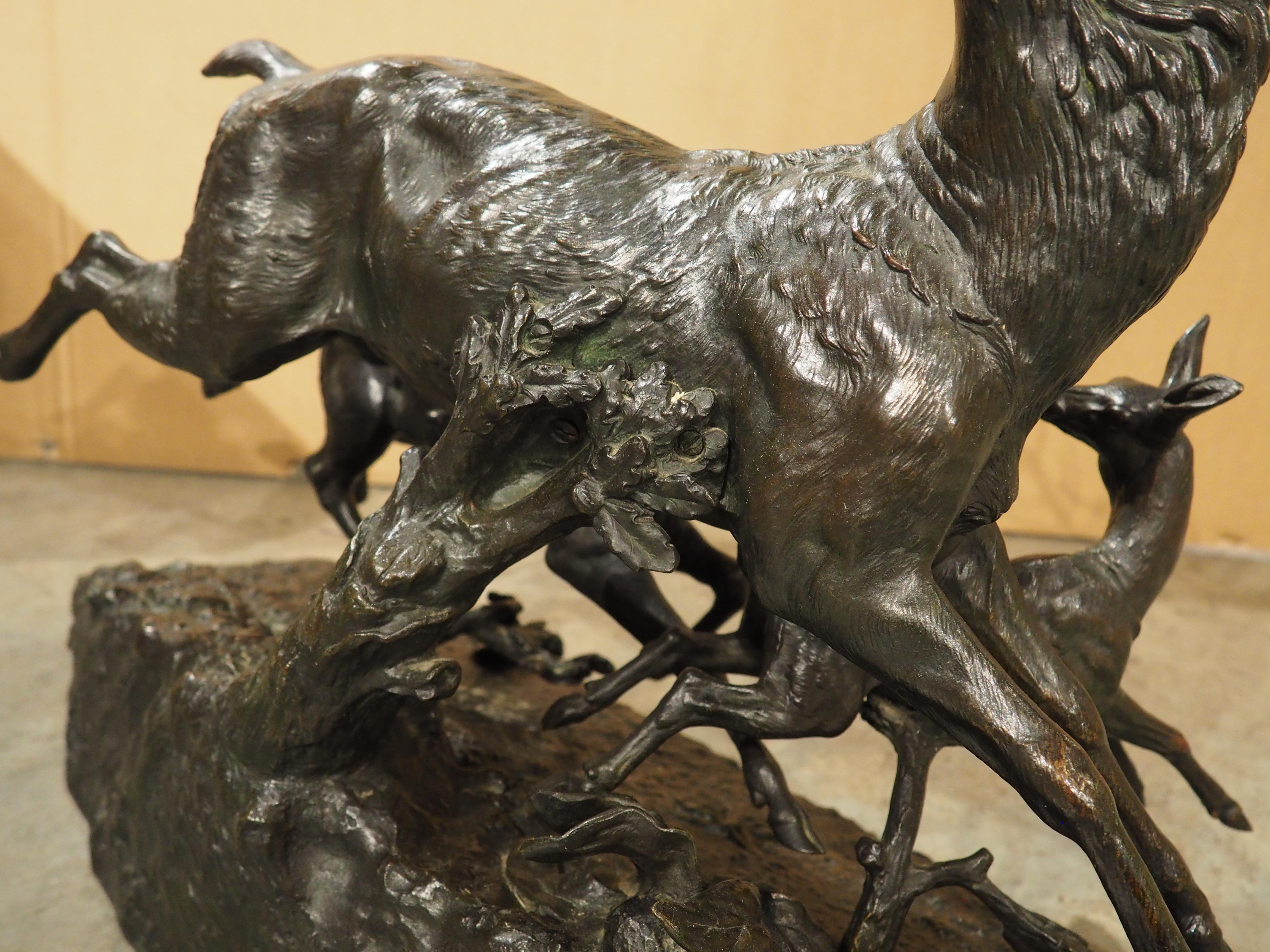 Grande sculpture française ancienne, cerf beauoyant, biche et fauve, fin des années 1800 en vente 10
