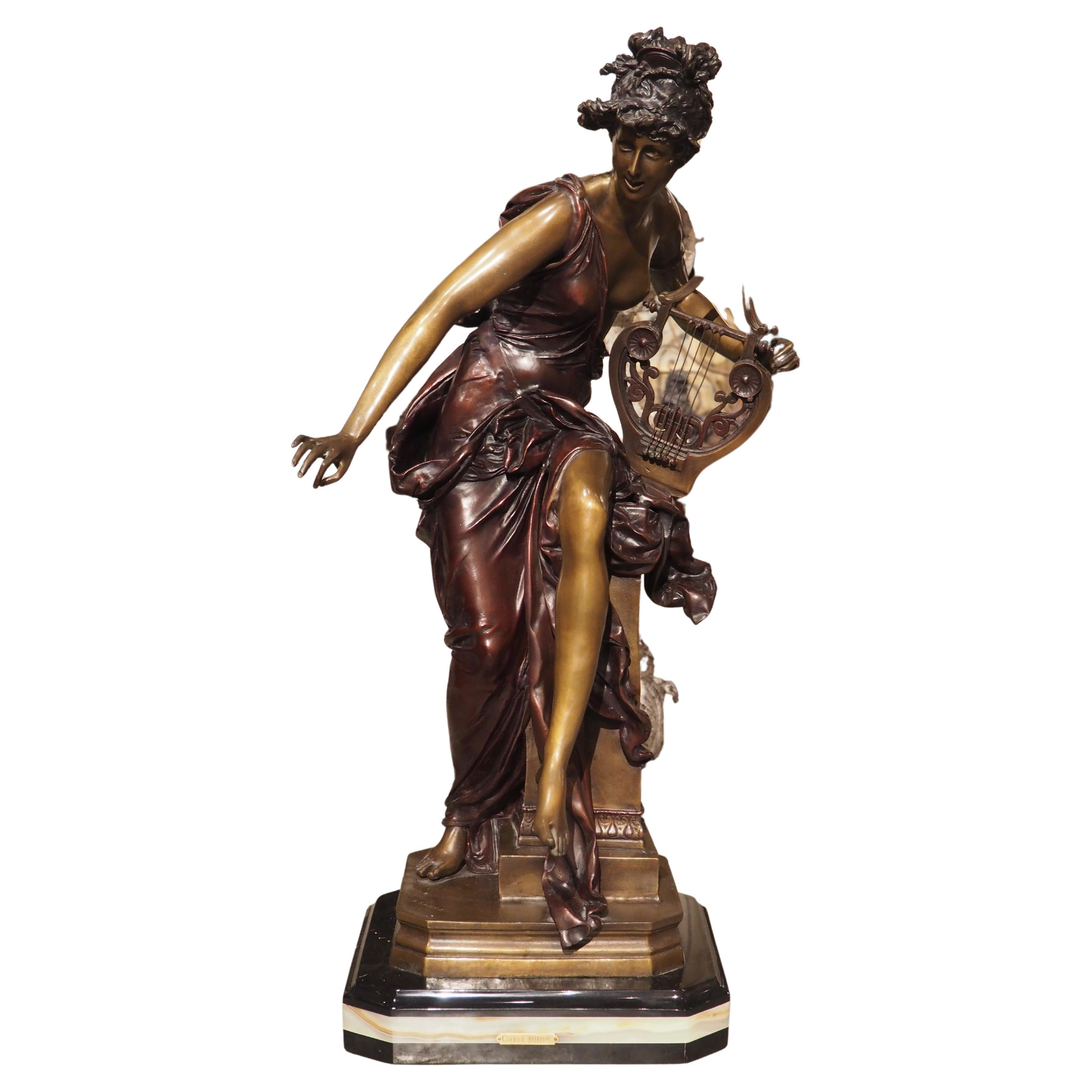 Grande statue française ancienne en bronze ""La Mélodie"", Gaudez et Belleuse en vente