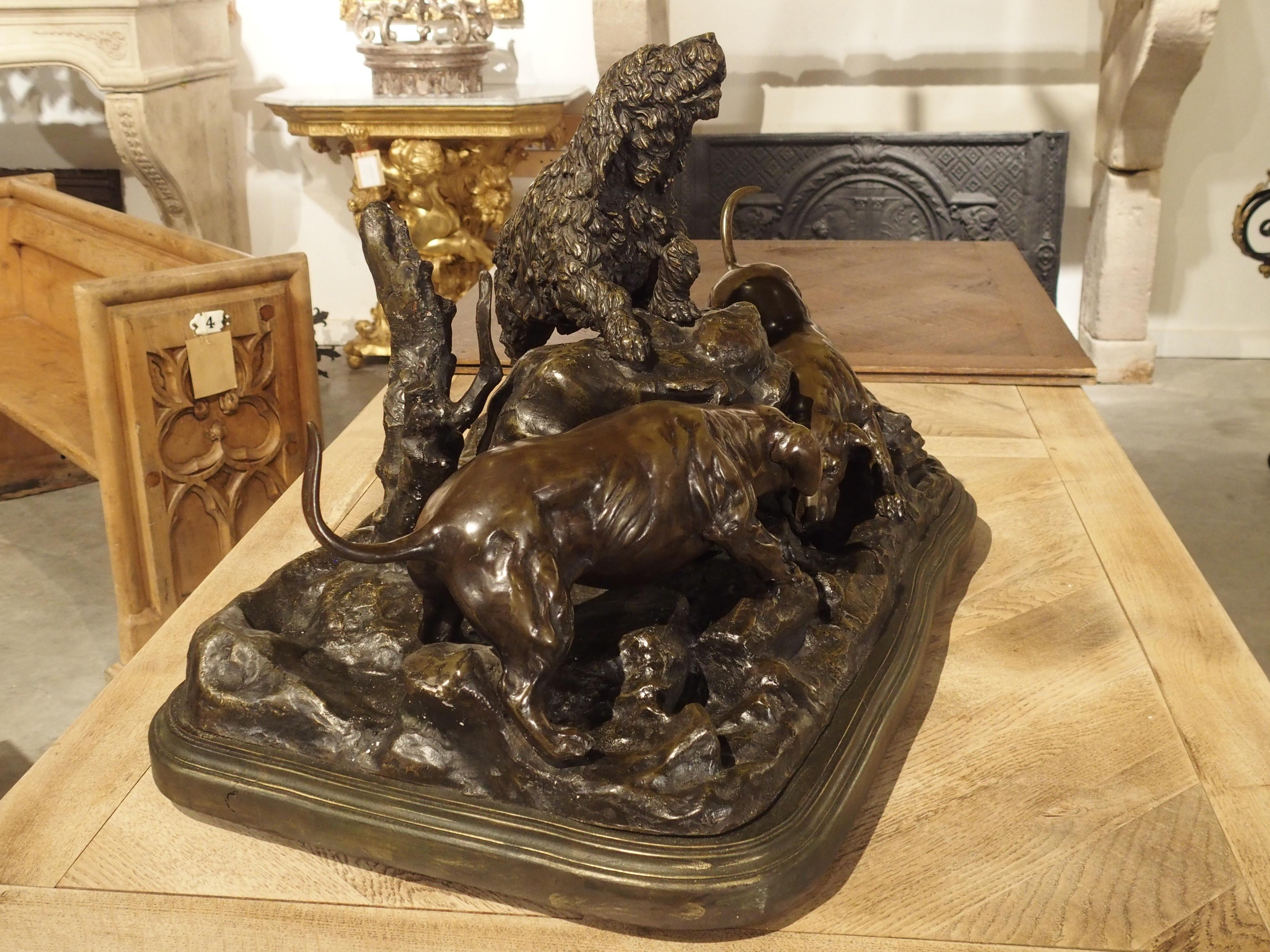 Large Antique French Bronze Statue of Hunting Dogs, Jules Moigniez 7