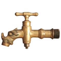 Large Antique French Bronze Wine Barrel Spout with Animal Motif, 19th Century