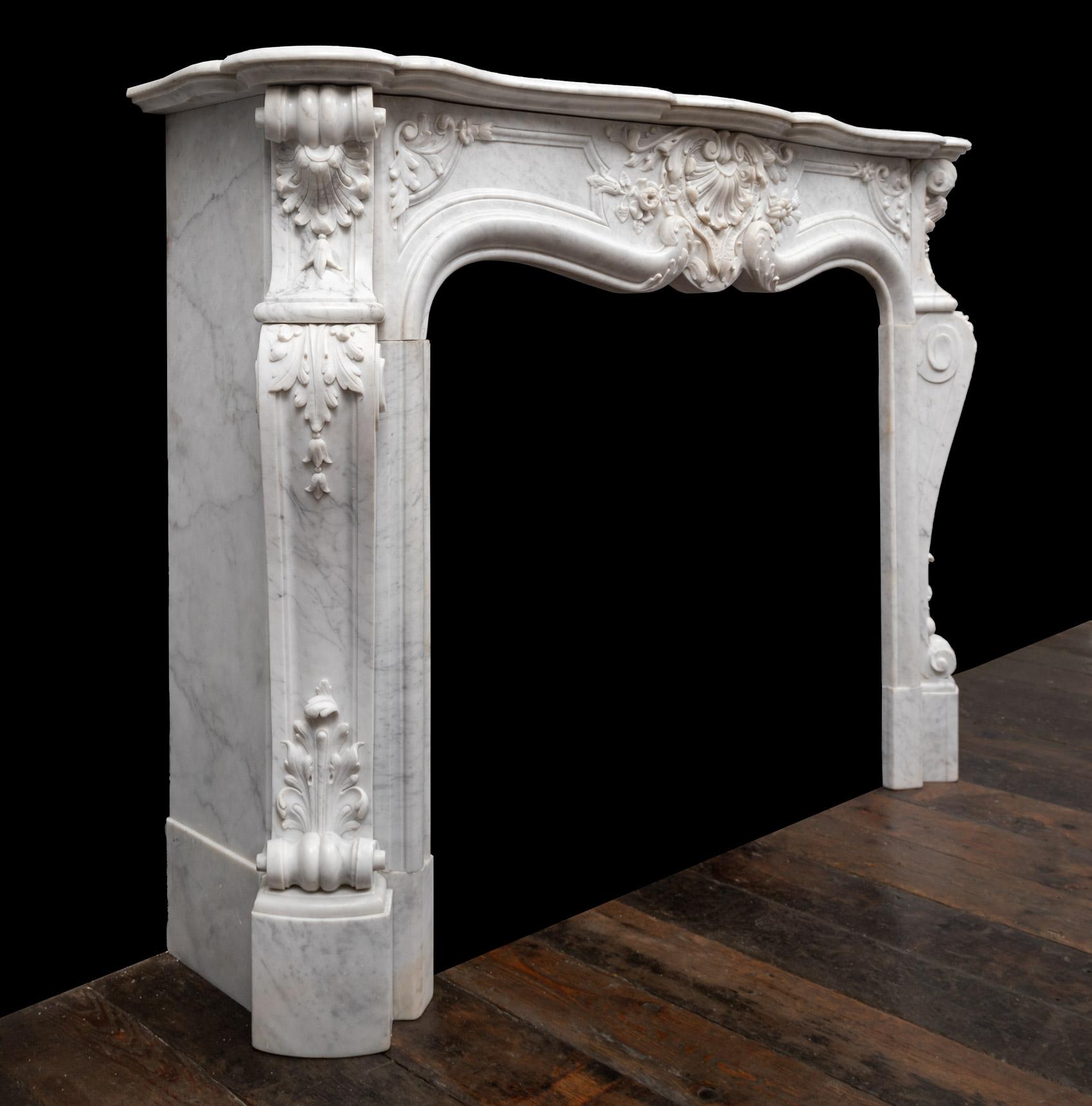 Louis XV Large Antique French Carrara Marble Mantlepiece