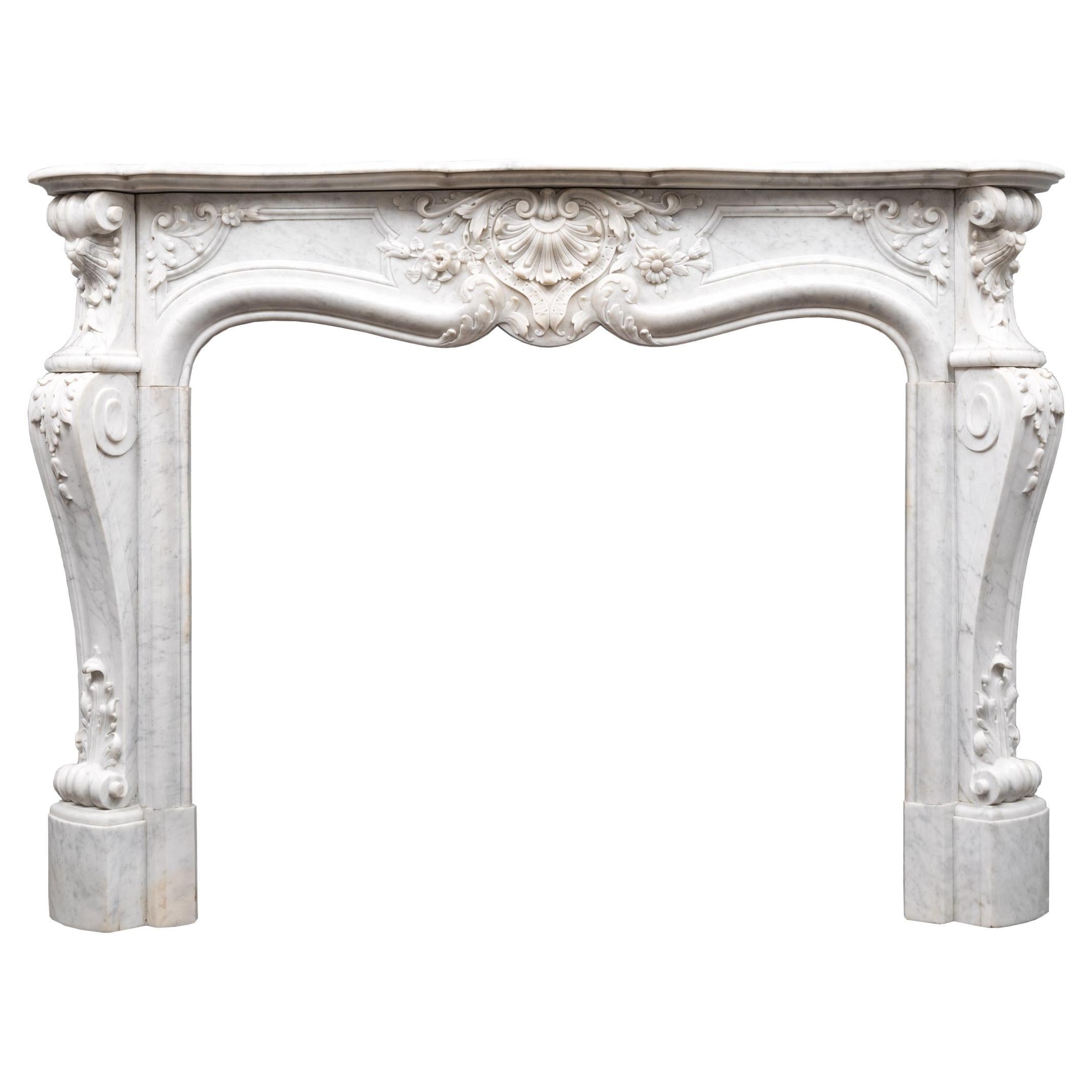 Large Antique French Carrara Marble Mantlepiece